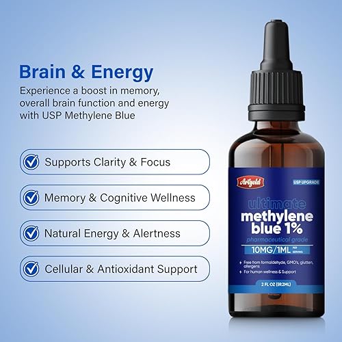 Miniatura 5 de Arigold Solución USP de grado 1% azul de metileno  Botella cuentagotas de 2 onzas líquidas  Grado farmacéutico  Fórmula equilibrada con electrolitos