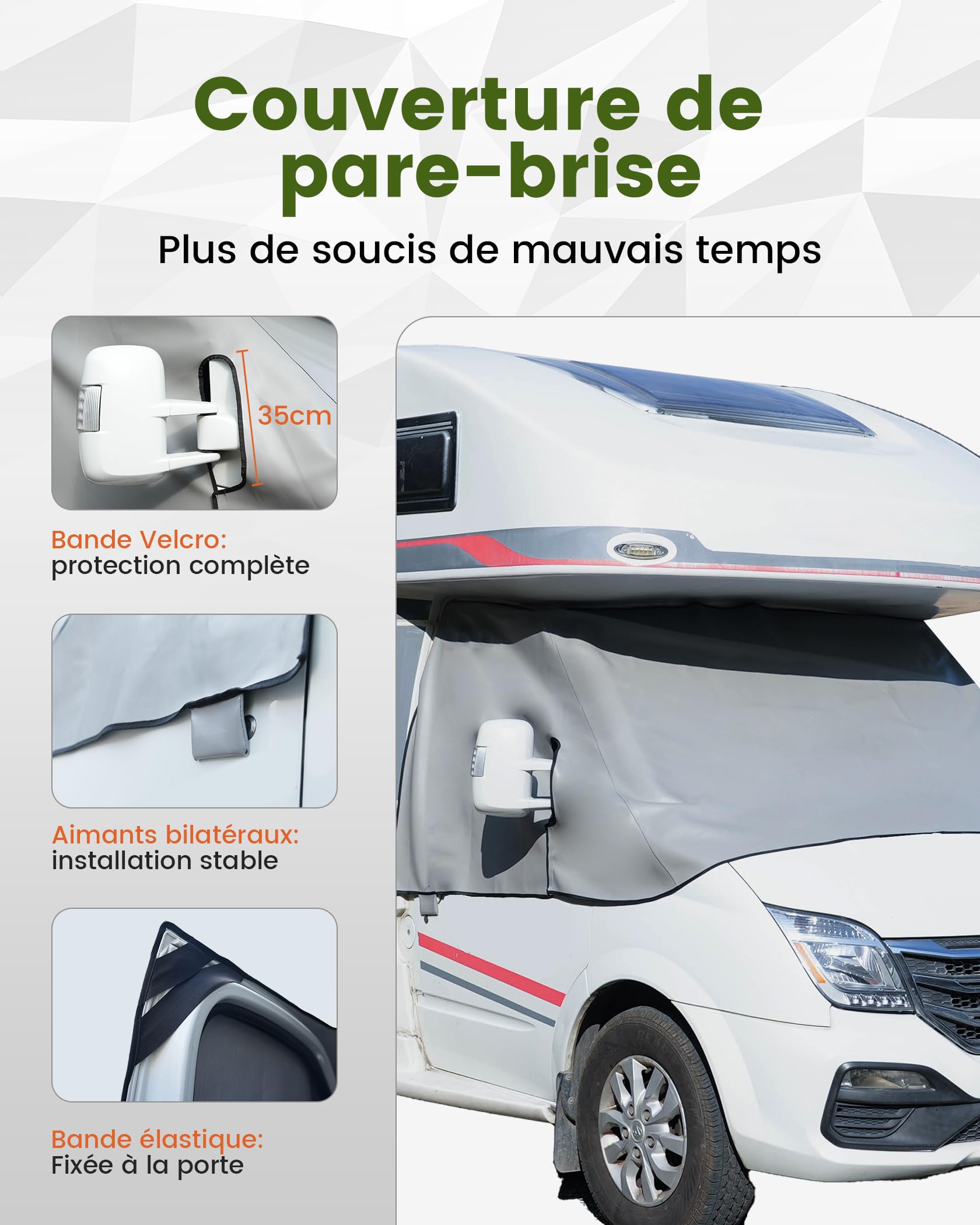 Couverture de pare-brise avant Thermomatte pour camping-car Accessoires, Protection complète contre le soleil, le froid et la poussière, Couverture de pare-brise grise Convient pour FIAT
