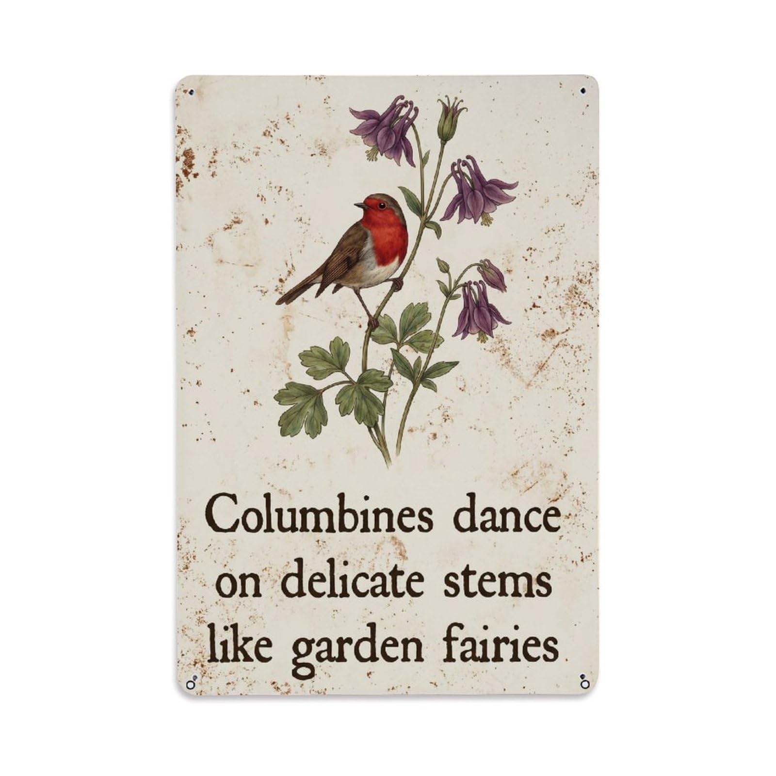 Robin Bird Garden Quote Columbine Dance Metal Tin Sign