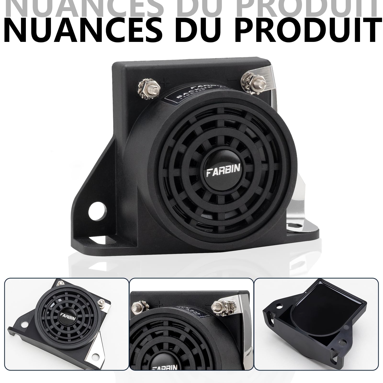 FARBIN Klaxon Voiture de Alarme Recul Voiture D’Avertissement de Bibi Etanche 12V-48V 105db Camion Renversée Universel Marche Arrière Alarme(Carrée)