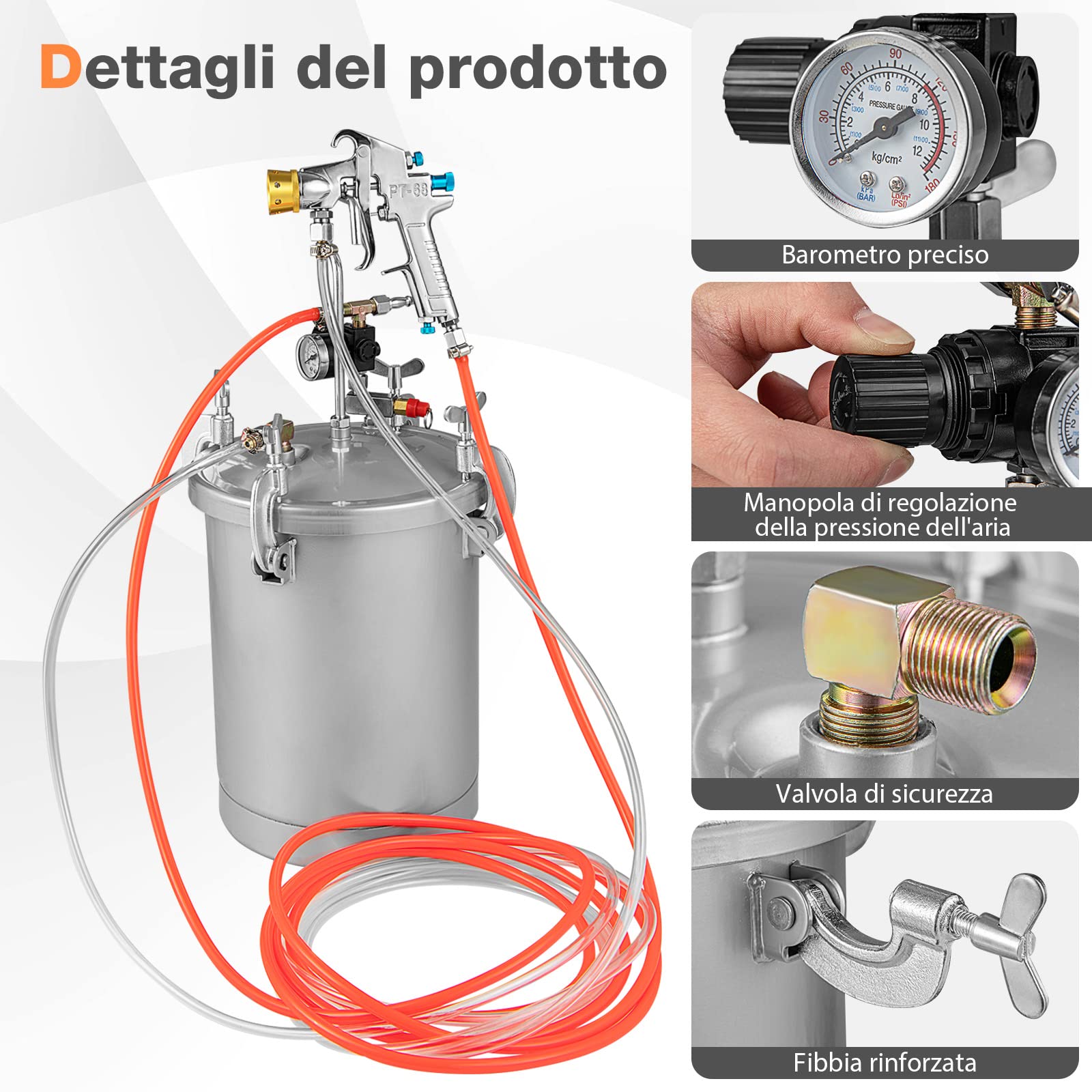COSTWAY 15 L Spruzzatori di Vernice Alta Pressione, Serbatoio con Pistola a Spruzzo Regolabile, Flusso di Vernice e Volume d'aria, per Uso Commerciale e Domestico