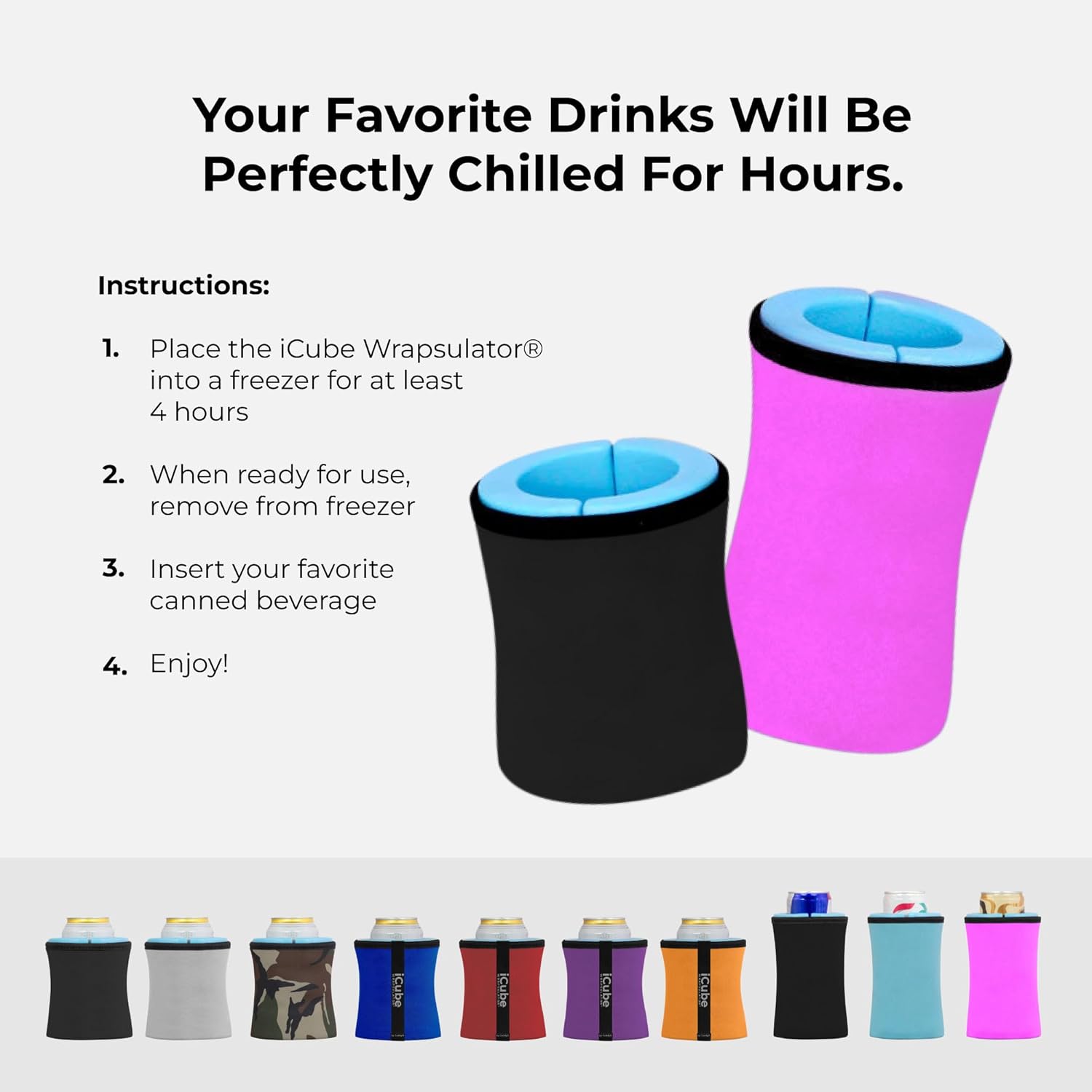 iCube Wrapsulator Pink Slim - Self Chilling can Cooler-Get's Colder Every Sip-Rapid Beverage Cooling Sleeve for Golf Beach Outdoor Fitts slim 12oz Cans- Bottles