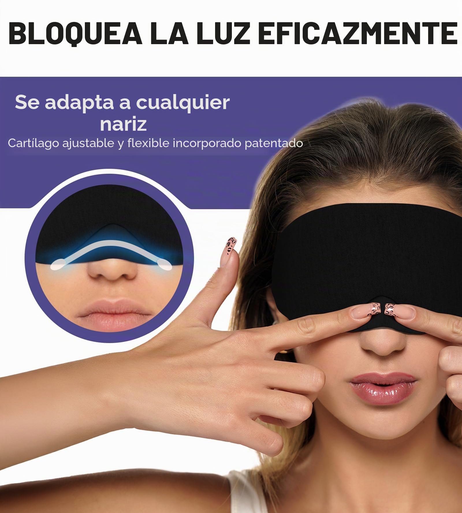 Mavogel Antifaz de algodón para dormir, diseño actualizado, bloqueo de luz con puente nasal ajustable, suave y cómodo, para hombres y mujeres, para trabajo por turnos, incluye bolsa de viaje