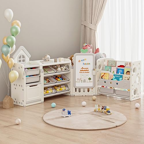 Organizador de almacenamiento de juguetes para niños con 10 contenedores removibles, organizadores de juguetes plegables y almacenamiento con