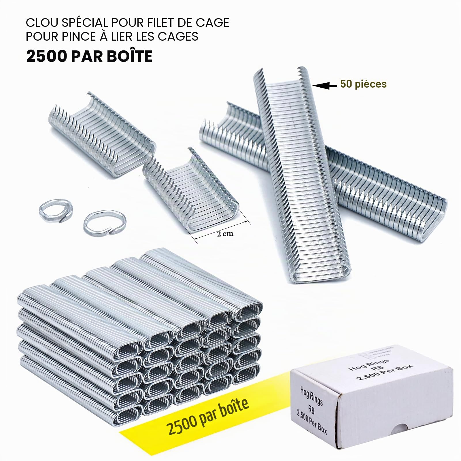 Clip Pince à Anneaux de Porc avec 2500Pcs Anneaux Multifonctionnelle Pince pour Grillage Automatique Métallique Pince à Anneaux de Porc pour Grillage Cages D'animaux de Compagnie
