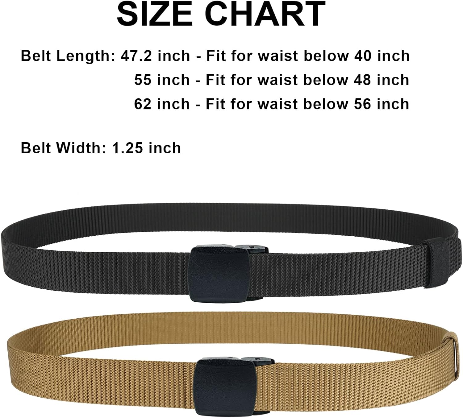 2 Pack Military Nylon Belt, 1.25" Wide No Metal Webbing Tactical Web Belt - Image 5