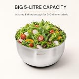 Nestware Kitchen Stainless Steel Salad Spinner, Lettuce, Vegetable & Fruit Dryer, 5L Capacity, Non-Slip Base (304 Stainless Steel - Black) - 3