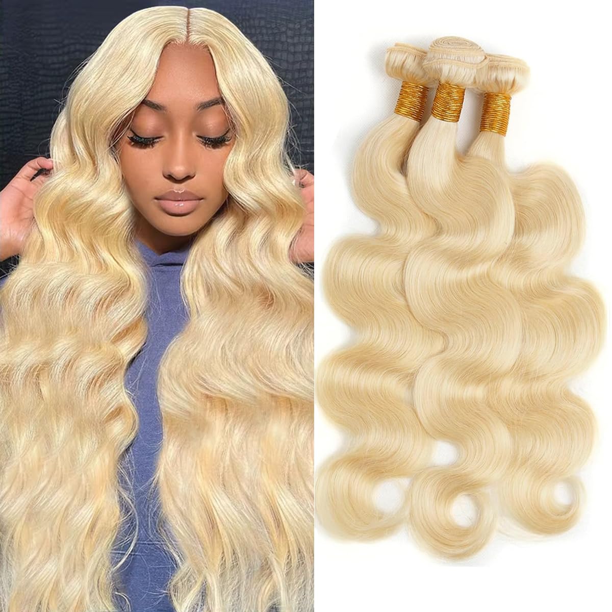 613 Bundles Blonde Human Hair Body Wave Bundles 16 18 20 Inch 100% Unprocessed 12A Grade Brazilian Virgin Hair Extensions for Women Double Weft Quick