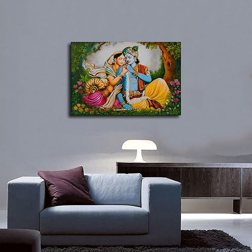Miniatura 3 de DesPol Póster de estilo indio de Lord Krishna Radha, arte de pared para sala de estar, dormitorio (08 x 12 pulgadas, enmarcado)