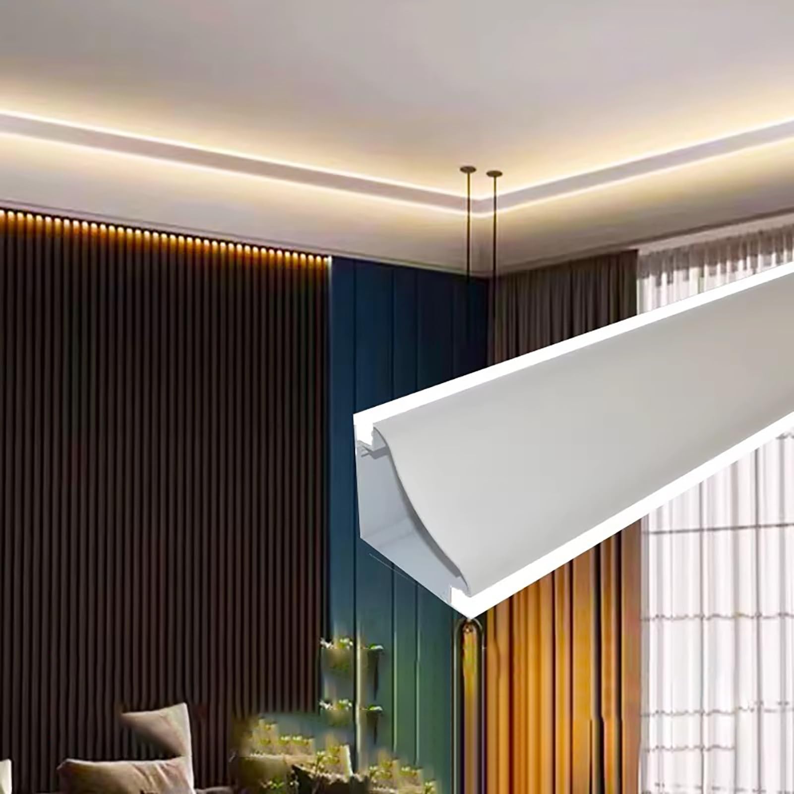 LYMSXAZOU LED Aluminum Crown Molding Channel for Indirect Lighting 19m/62.3ft Ceiling Trim Decorative Cove Track Lights Modern Home Solution