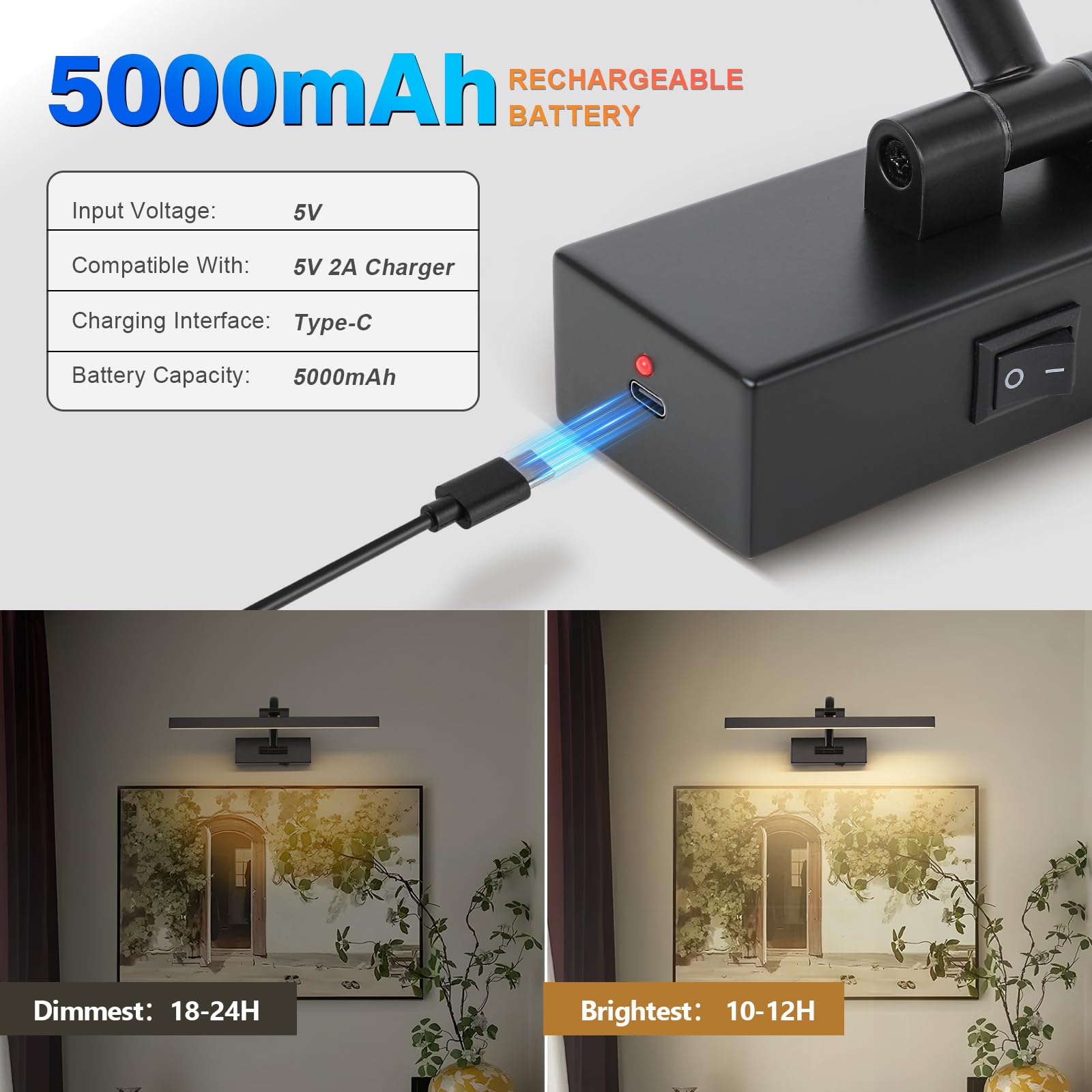 Luci per immagini wireless per parete a batteria illuminazione artistica per dipinti Luci da galleria ricaricabili con telecomando e timer Luci per pittura senza fili per opere d'arte, 40,6 cm 3 CCT