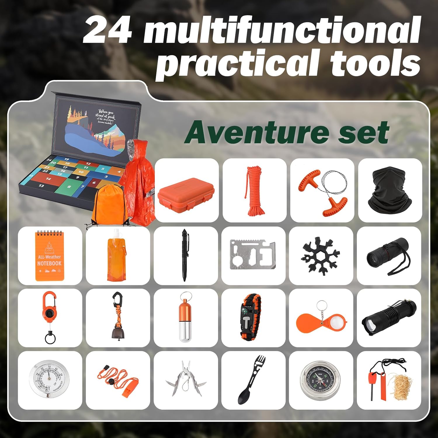 Survival Kit Advent Calendar 2025 for Men - 24 Days Christmas Countdown Calendar Emergency Survival Gears - Adventure Gift Box for Adult Teen - Xmas Holiday Surprise Gifts for Outdoor Enthusiasts