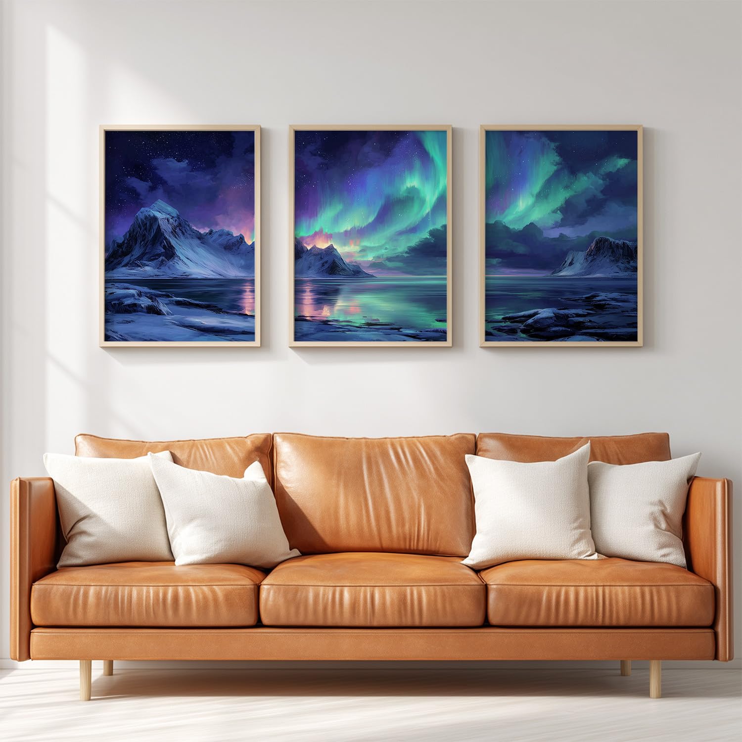 Juego de 3 Decoración De Pared Fantasía Paisaje, Impresión Sala Dormitorio, Posters Nórdico Aurora Gradiente Azul Pato Azul Cadena De Montaña Cielo Estrellado Sin Marco, Cuadro De Mural, 40 x 60