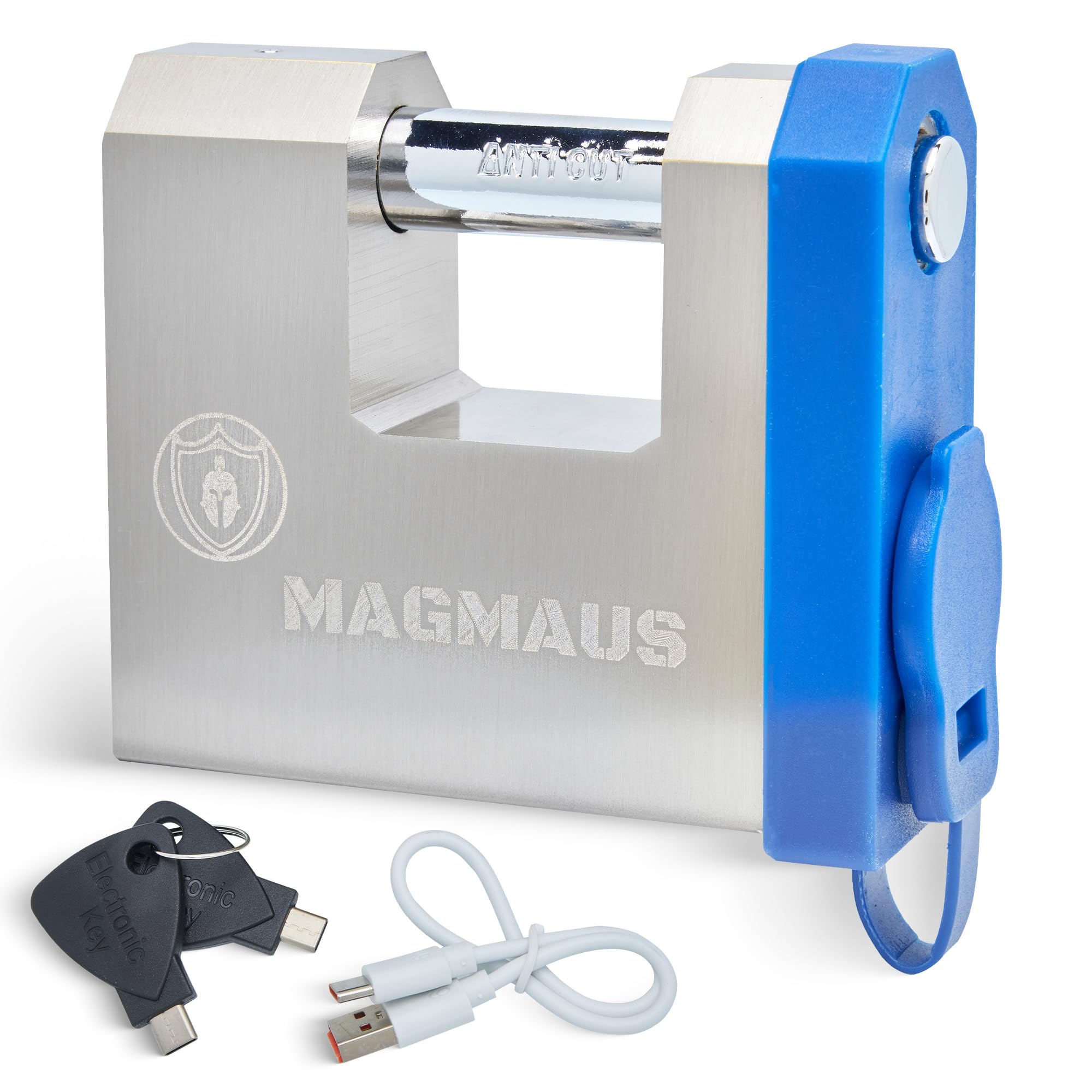 Magmaus® SRL70 Candado digital, reconocimiento biométrico sin llave, memoria para 20 huellas, 2 llaves y aplicación, Resistencia IP68 al agua y al polvo para contenedores, puertas y cobertizos.