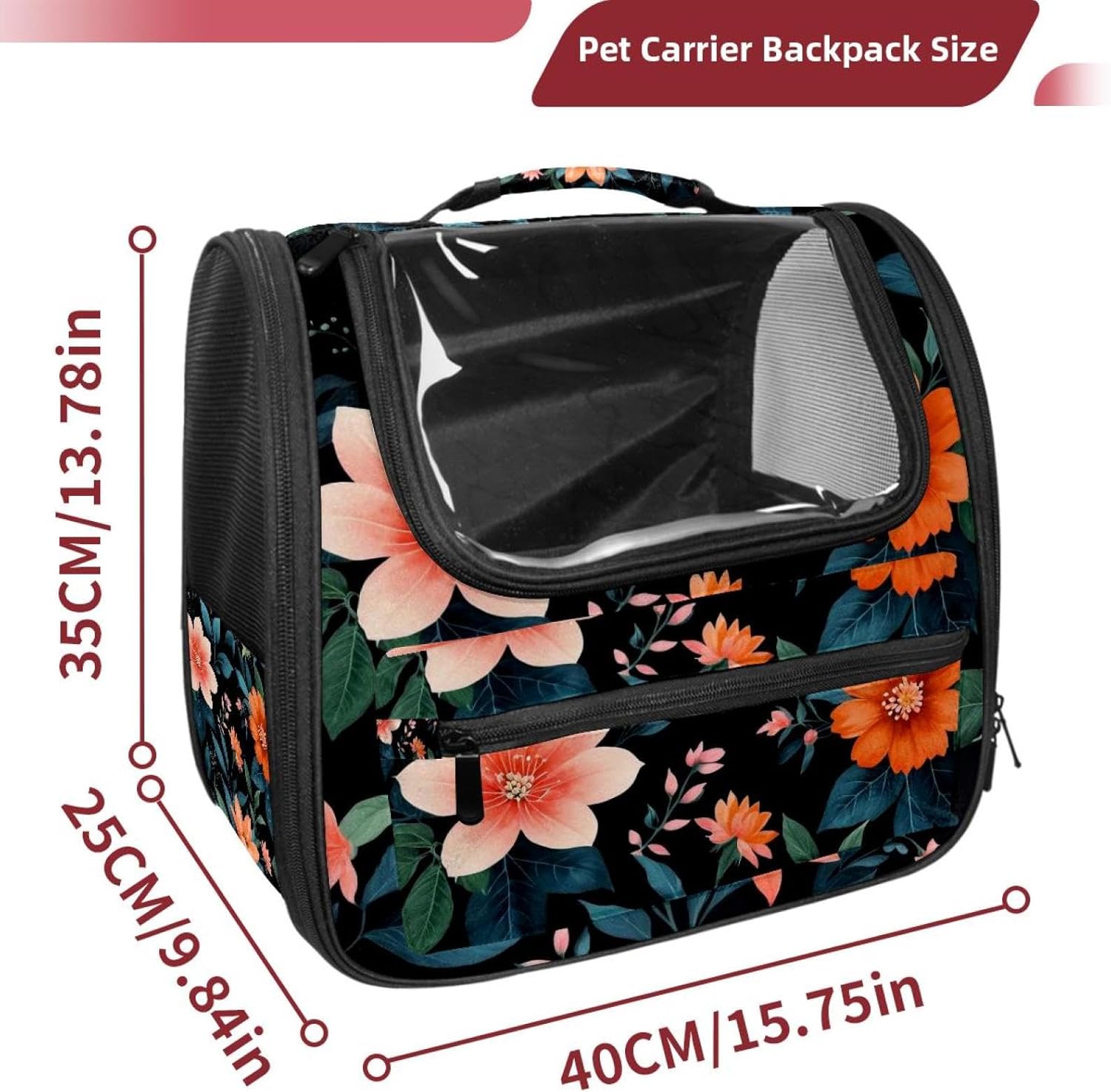 Portable Travel pet Backpack Carrier Hamster Bag Small Dog cat Carrier Breathable Hang Bag, Flowers and Green Leaves