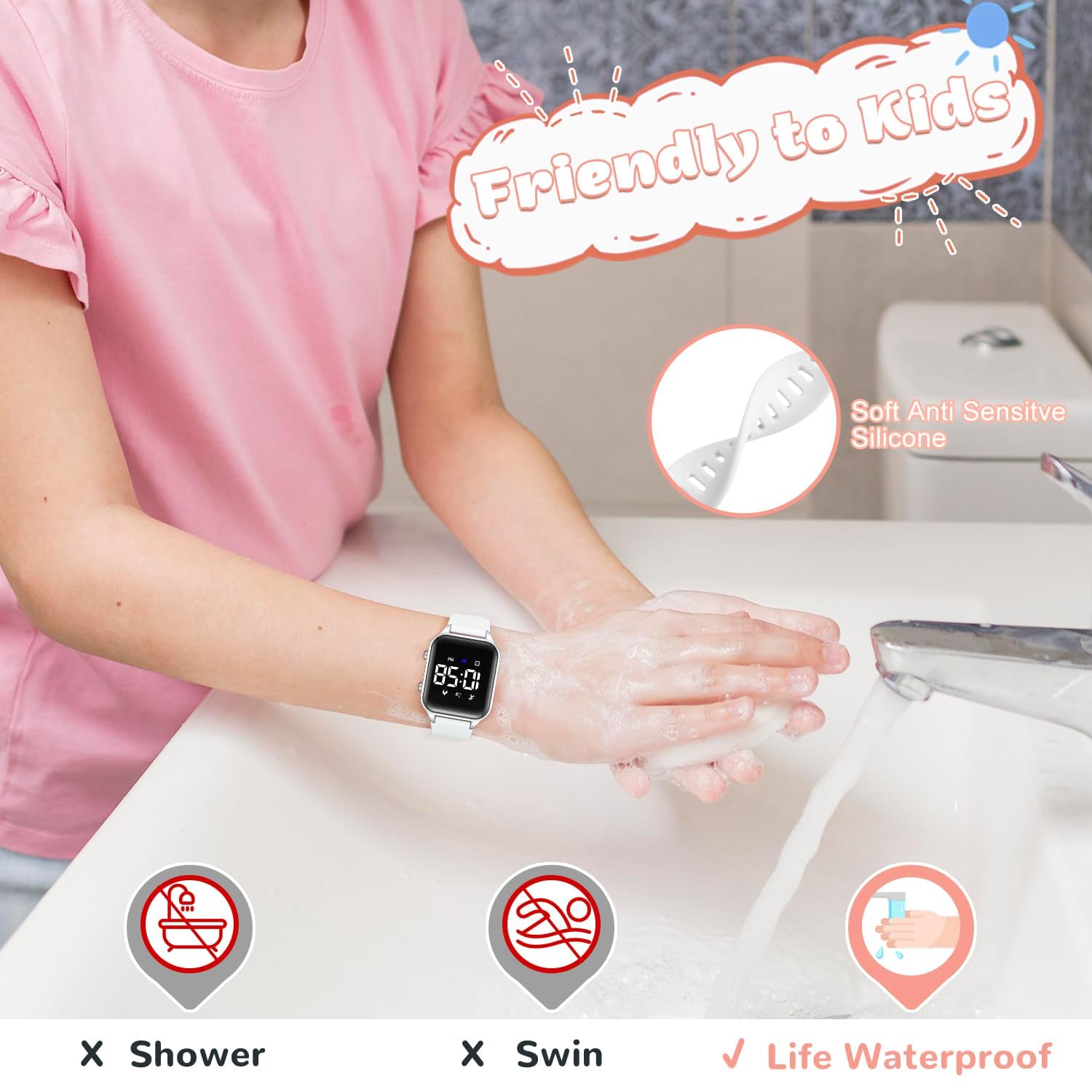 Kinder-Digitaluhr mit Schrittzähler, wasserdichte Sportuhren für Jungen Mädchen Teenager, All-in-One-Fitness-Tracker mit lautlosem Vibrationsalarm, Schrittzähler, Kalorien, Stoppuhr, keine App