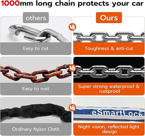 Miniatura 3 de Cerradura de cadena para bicicleta de huellas dactilares, resistente con Bluetooth, impermeable, biométrica, antirrobo, con bloqueo de cadena de 3.3