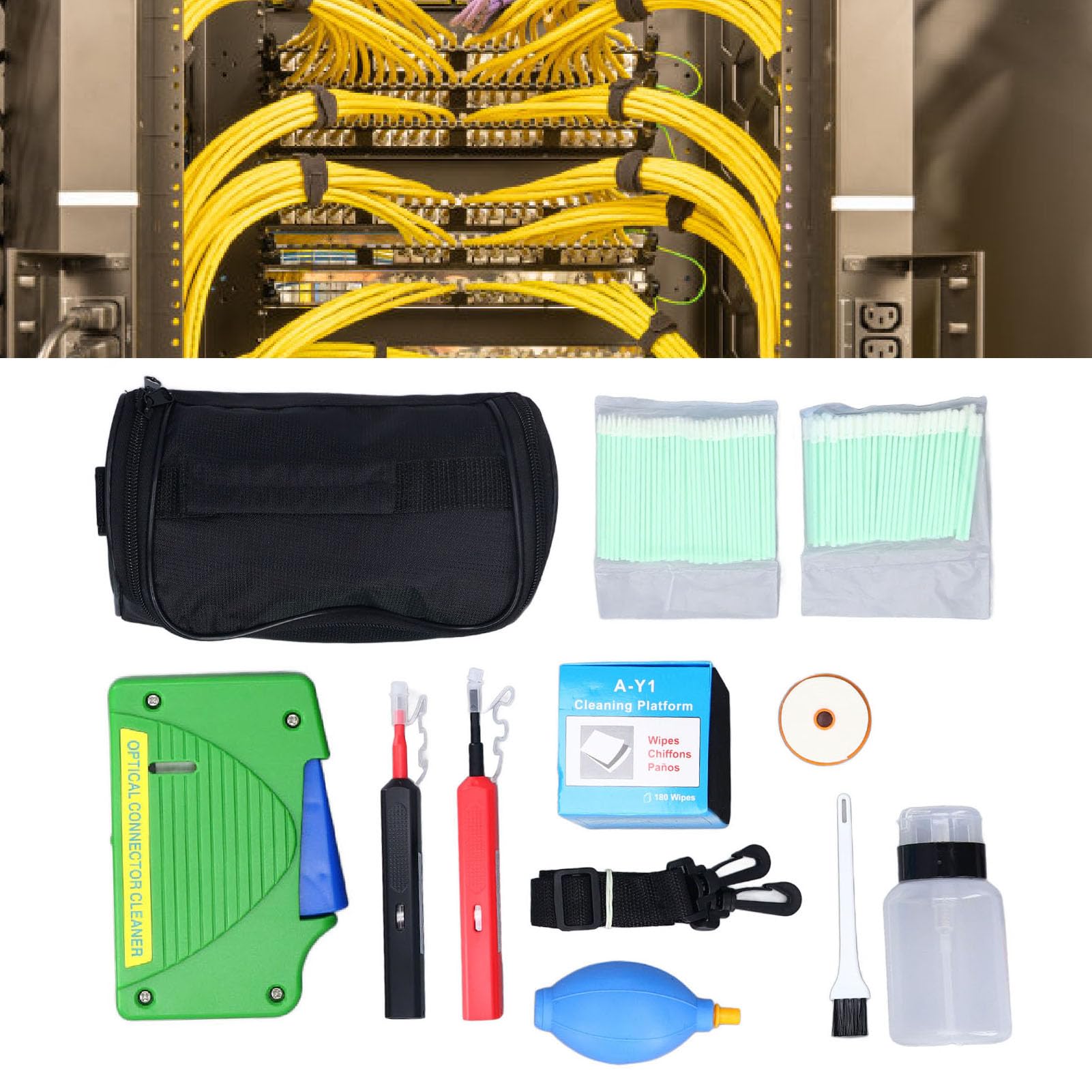 11 Pezzi Kit di Pulizia per Fibra Ottica Strumenti di Ispezione per la Pulizia della Fibra Ottica 1.25mm 2.5mm Scatola per Pulizia Penna per Pulizia estremità in Fibra