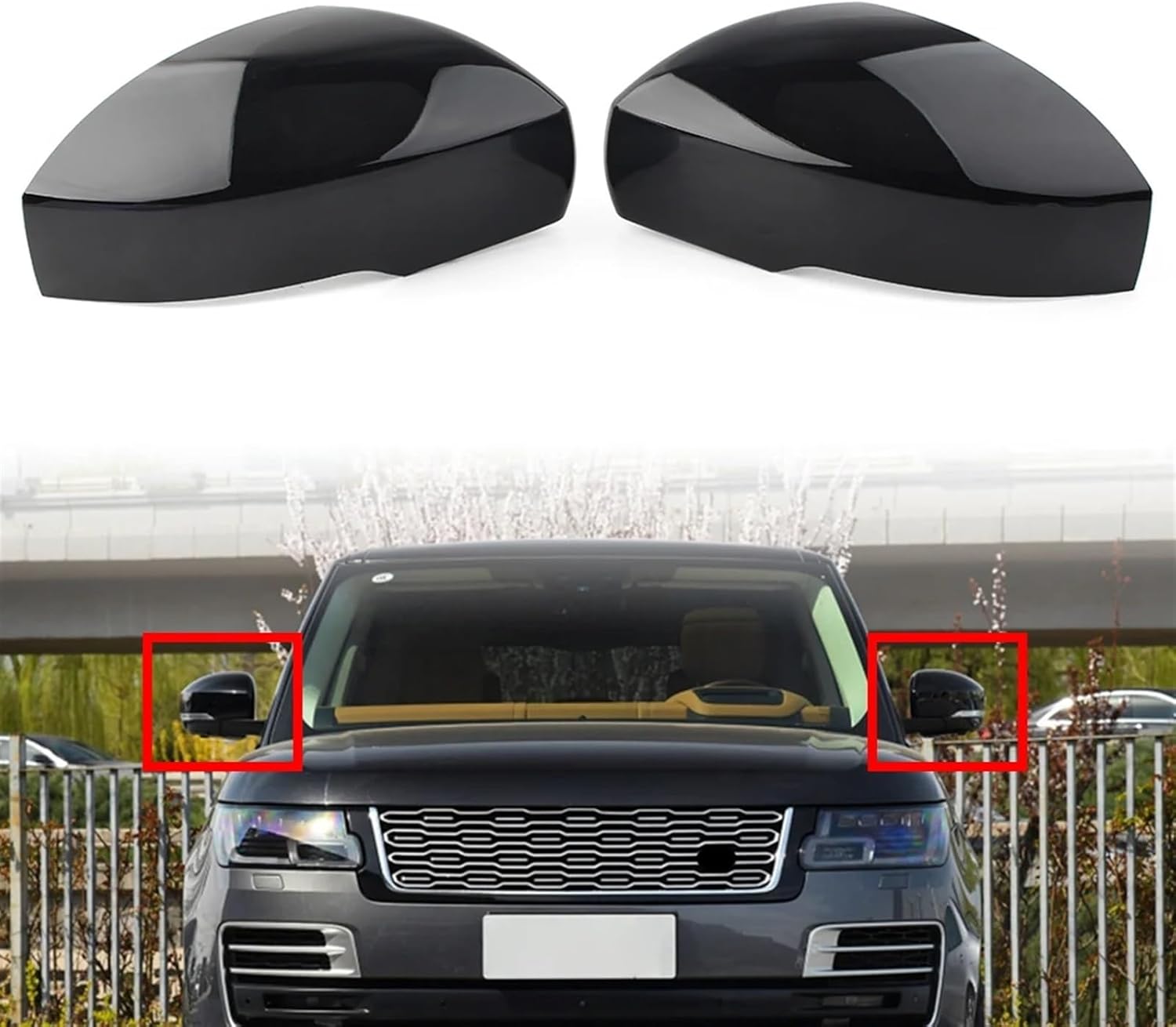 1 Pair Car Rear Side View Mirror Cover Cap ABS Compatible for Land Range Rover Sport 2013-2019 & LR4 2014-2016 & Discovery 2017-2020