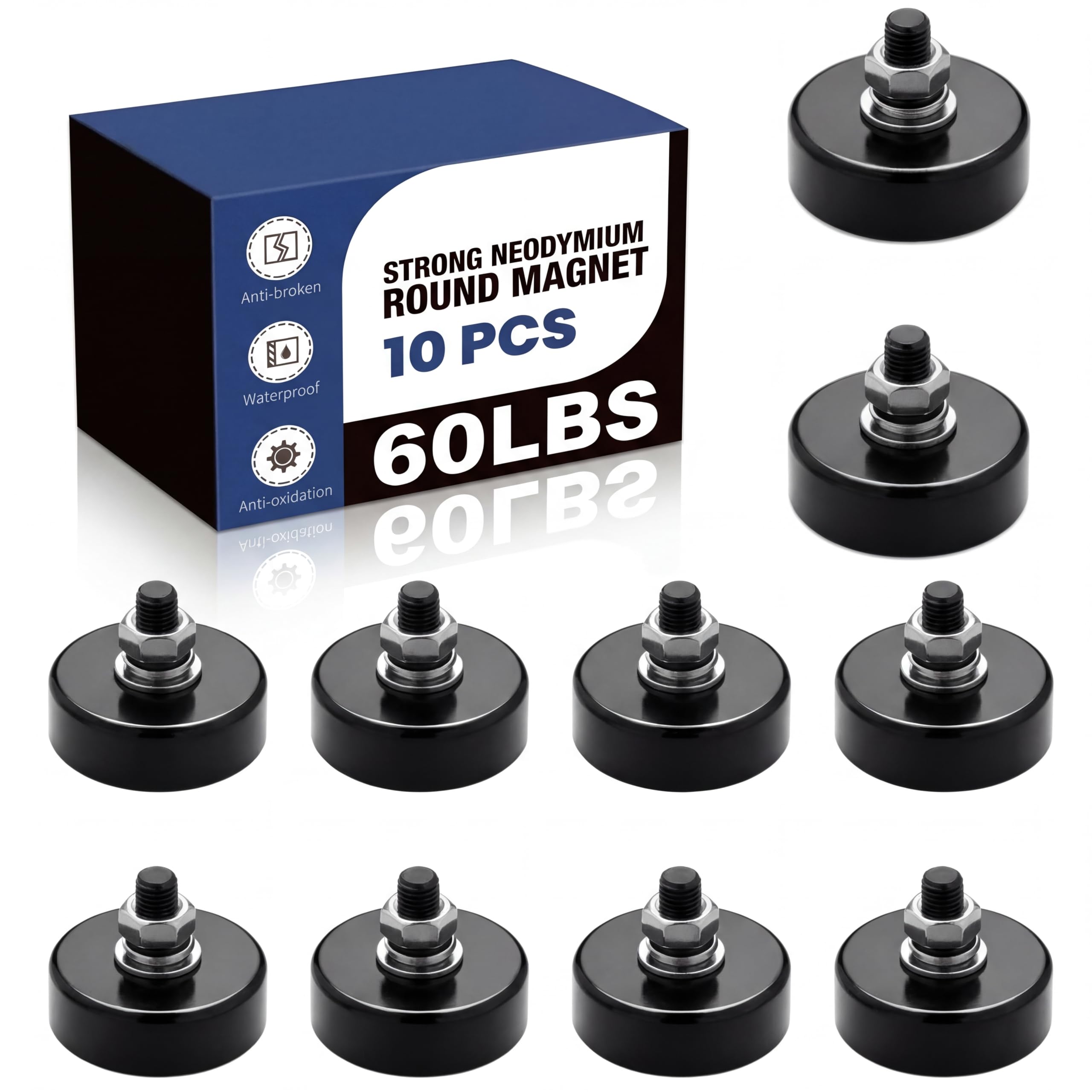 Therwen 10 Pack 150 lb Magnet with Threaded Stud, 1.42 In-90lb-m6, Silver — Amazon image 8