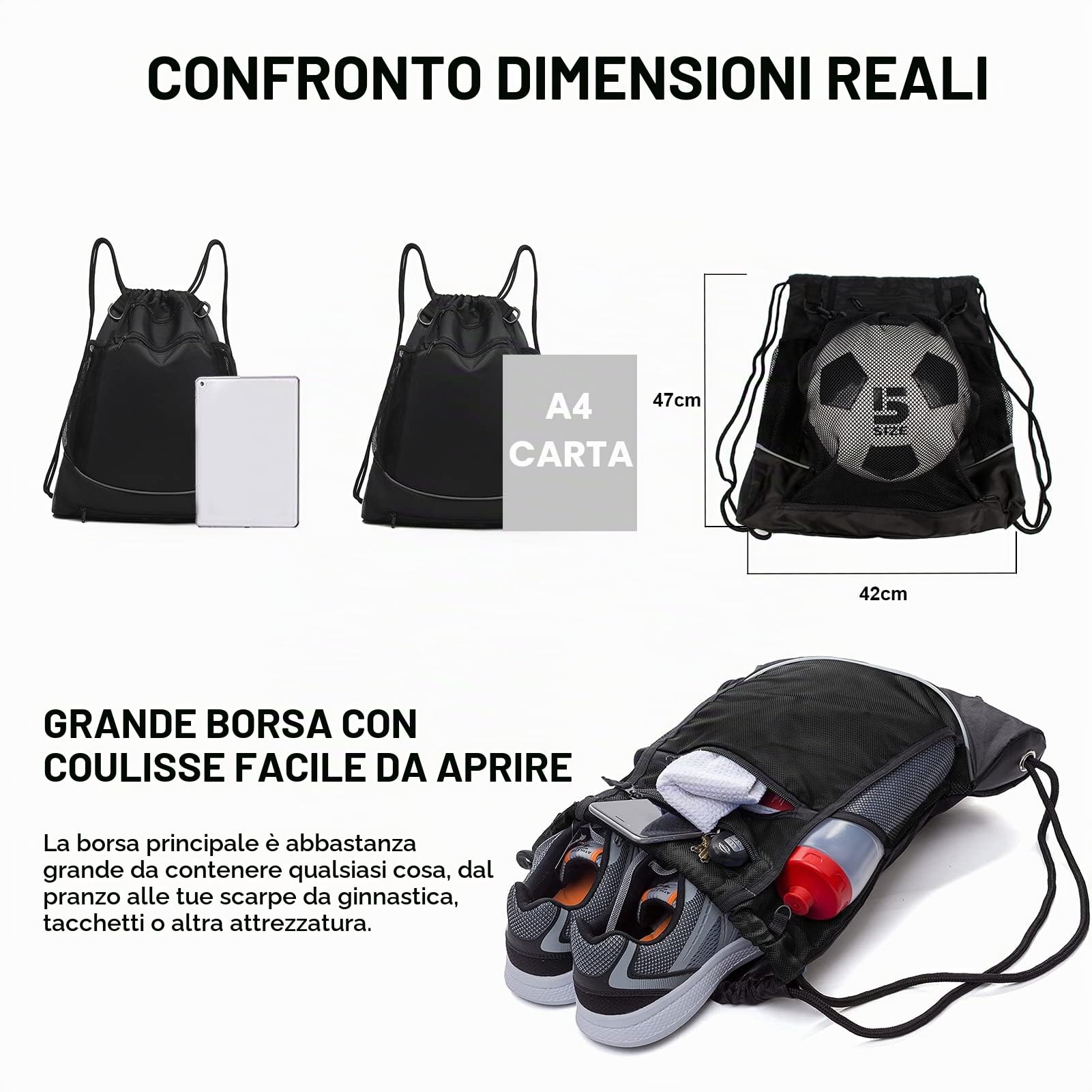 STAY GENT Zaino da calcio per ragazzi, Zaini per pallacanestro, pallavolo e calcio per bambini, ragazze, Uomo e Donna Borsa Calcio con Chiusura a Cordoncino e Tasca, Basket Pallavolo Baseball Palestra