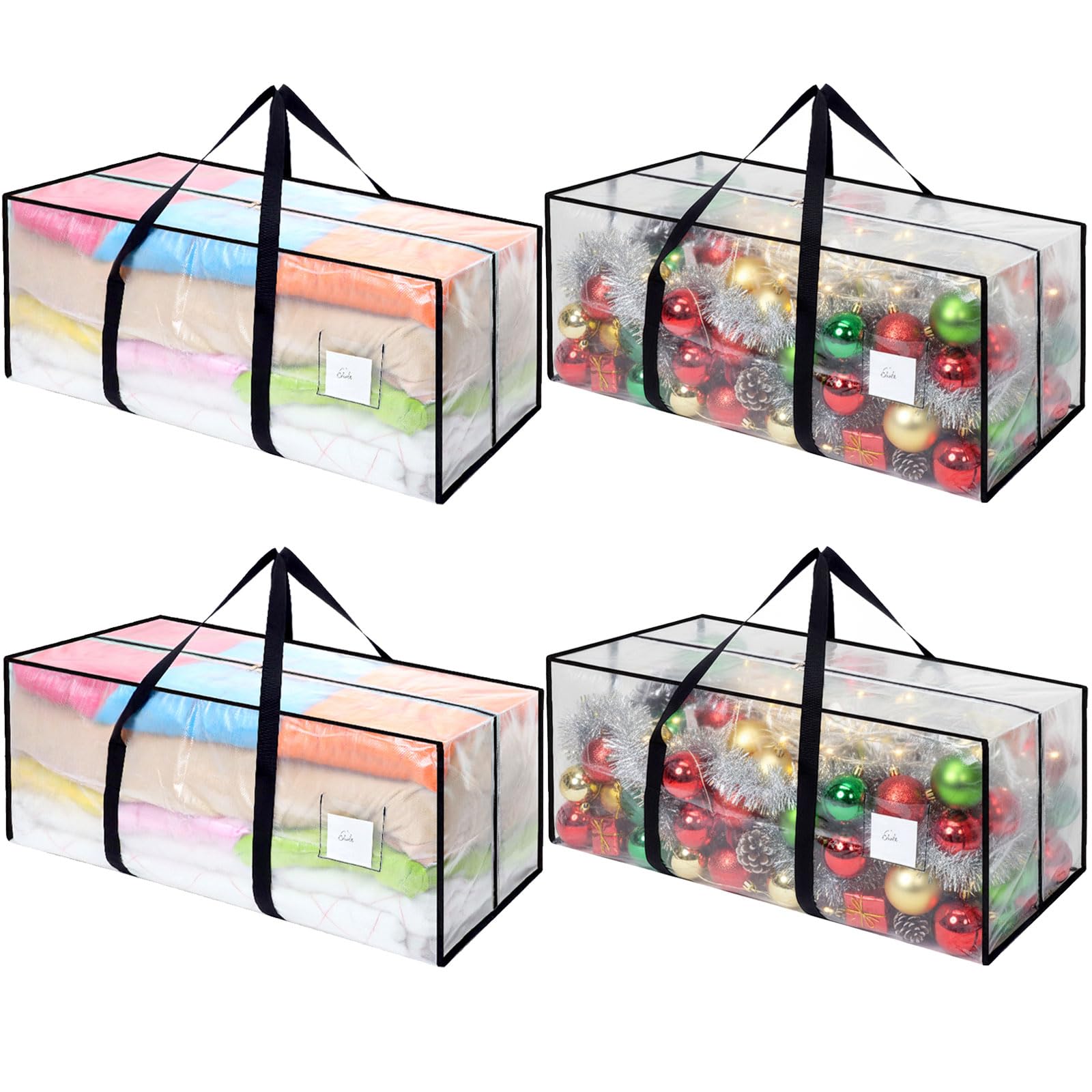 4 Pack 120L Moving Bags, Heavy Duty Moving Totes, Clear Waterproof Storage Bag with Zips