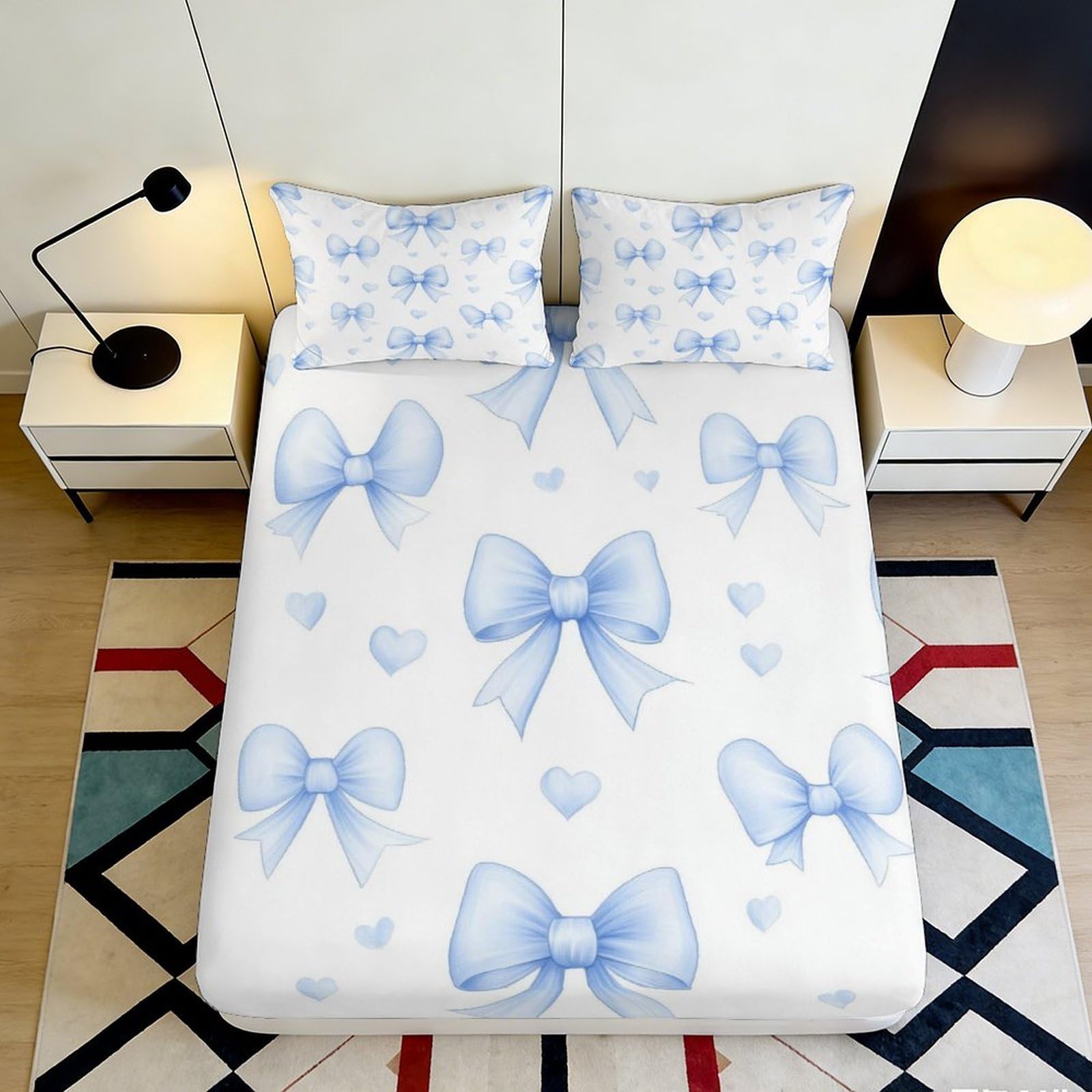 3D Printed Bow Fitted Sheet Microfiber Deep Pocket Non-Slip Bedroom Set Bow Mattress Fitted Cover Machine Washable 200x200x25cm 90x200x25cm