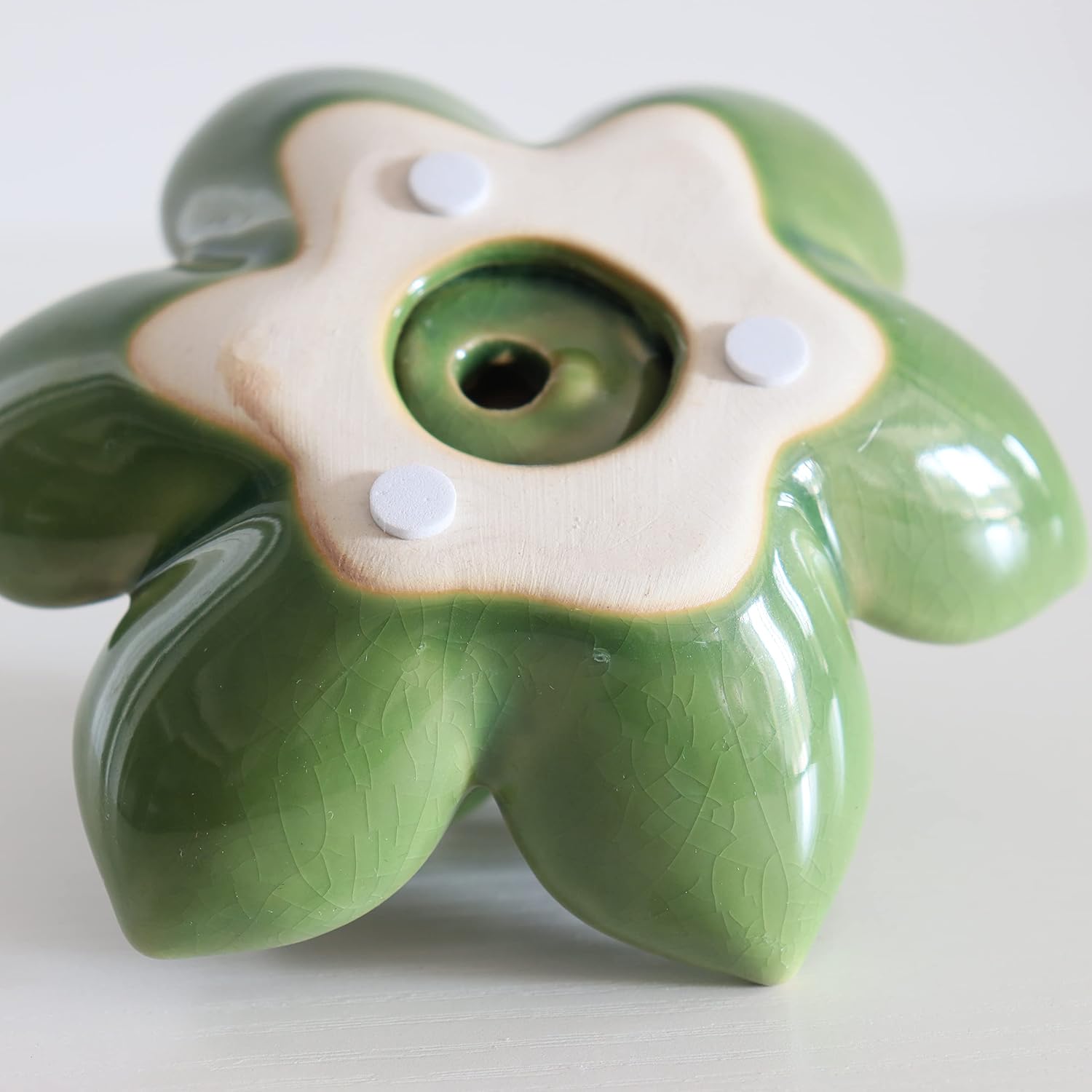 Ceramic Succulent Flowers Table Top with Stable Base, 3D Handmade Tablescape Decorative (Green 2)