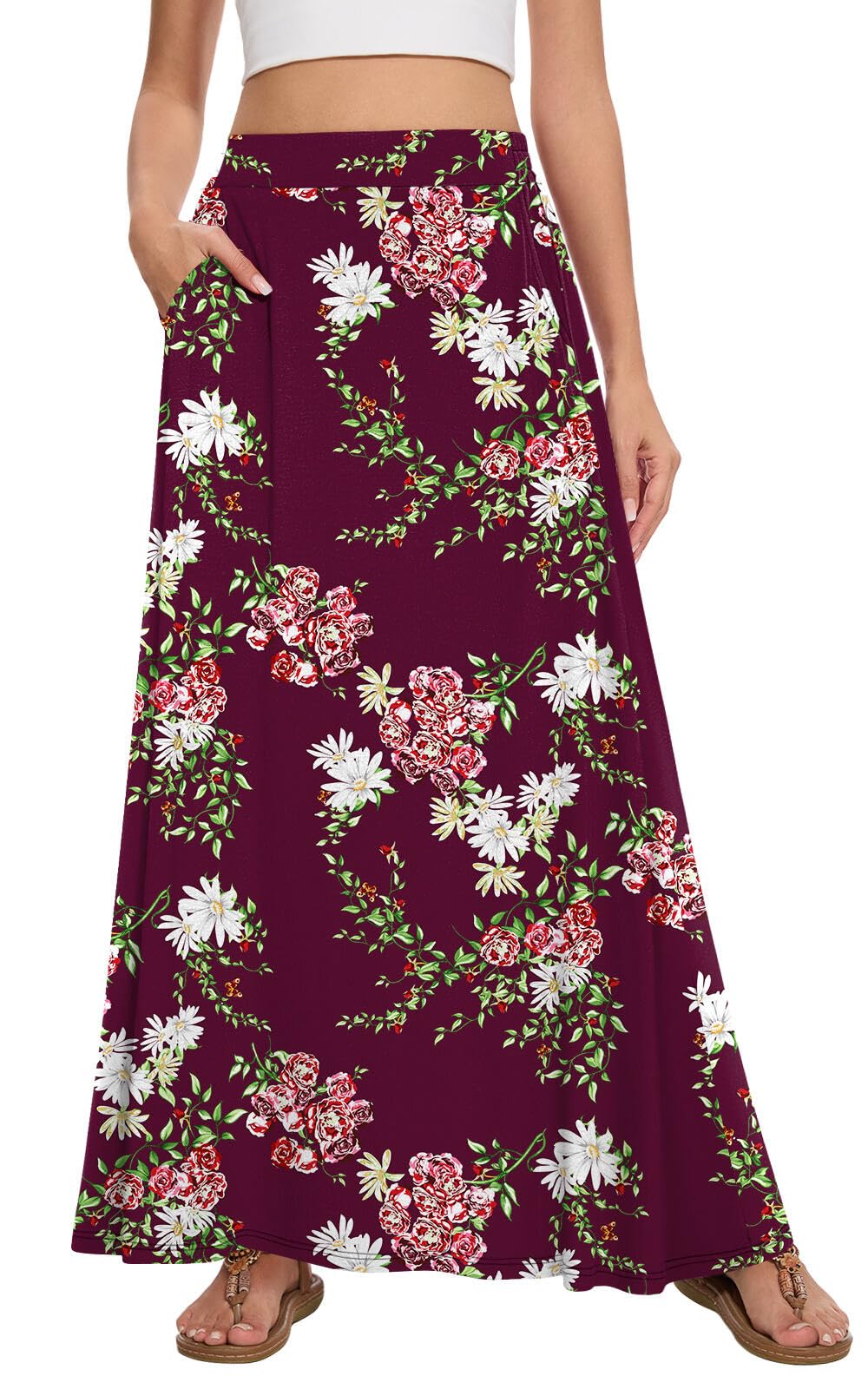 Womens Maxi Skirt Long Flowy Summer A-Line High Waist Skirts