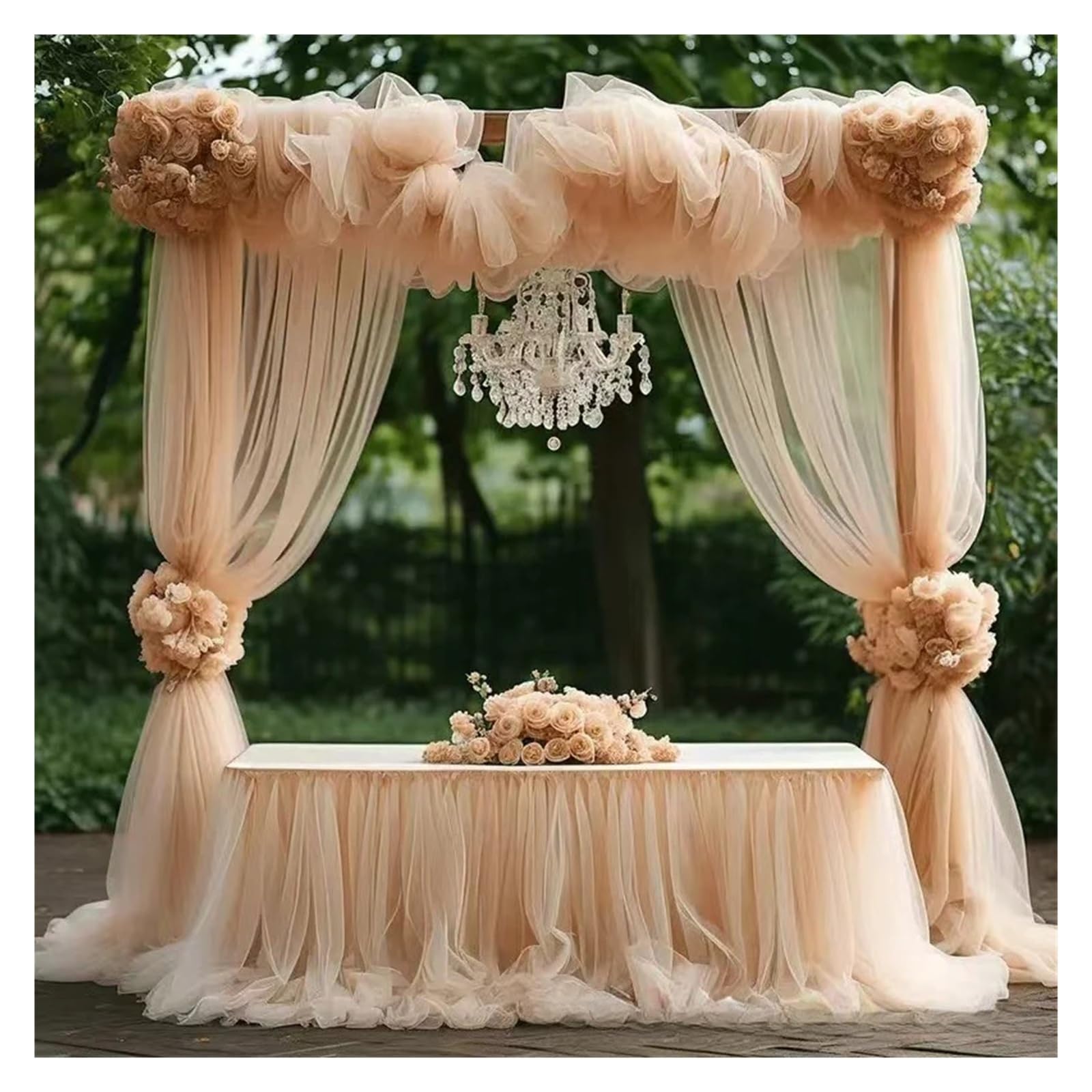 Rideaux de plafond de mariage en tulle champagne pour masquer et embellir une salle