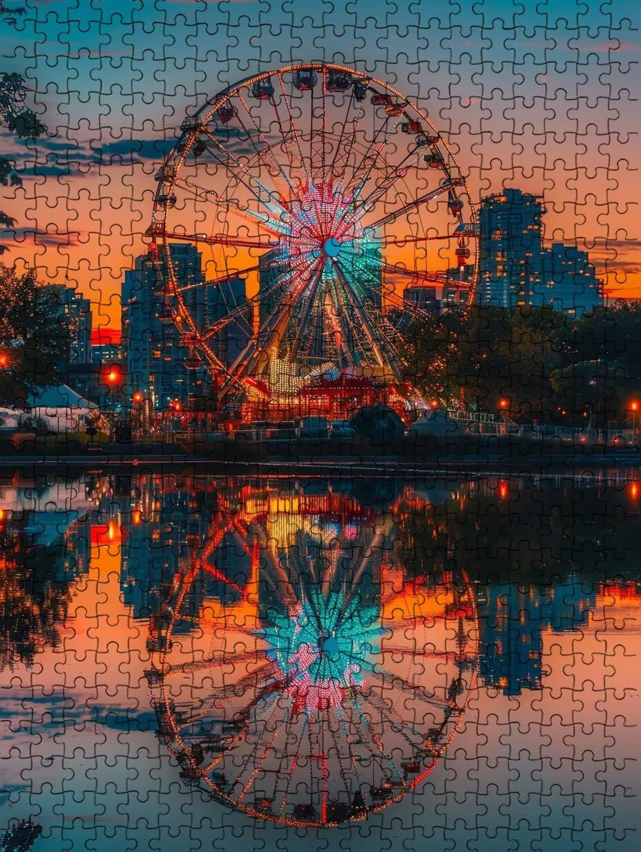 Vista Nocturna De La Noria Puzzle 1000 Piezas, Rompecabezas Adultos Puzzle, Desafiante Puzzles de Decoración Juego de, Juego Educativo para Toda la Familia, para Regalo Decoración FNKL7-739