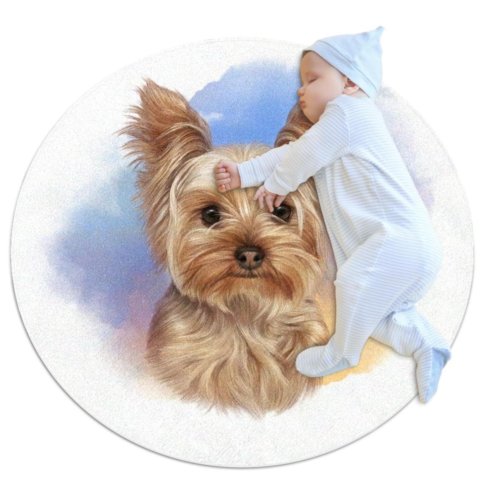 Tapis aquarelle Yorkshire de salle de bain rond haut de gamme camomille 1m