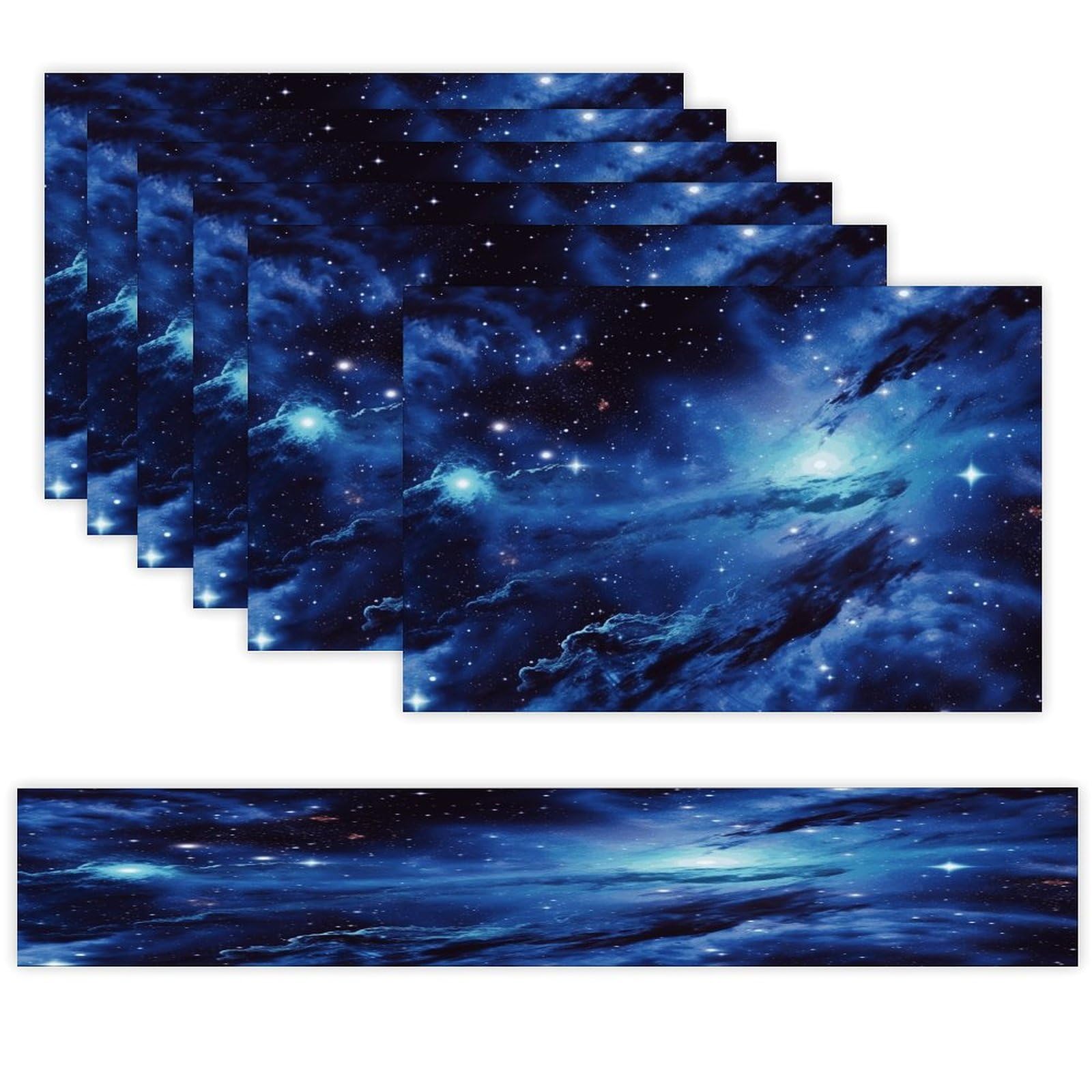 Blue Universe Space Galaxy Table Runner and Placemats of 6 Washable Heat Resistant Place Mats with Table Runner Vintage Holiday Table Mat Set for Holiday Party Kitchen Dining Deco