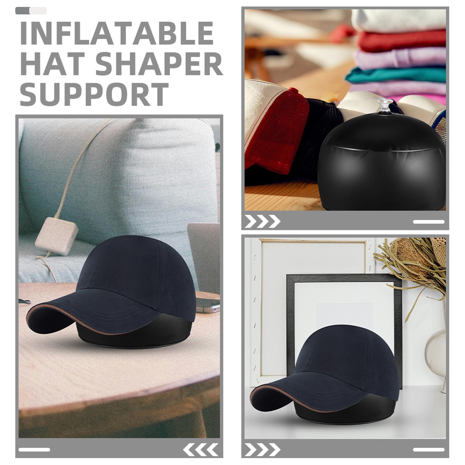 Healvian 2 Pezzi Sagomatore per Cappellino da Baseball in Pvc Nero, Supporto Gonfiabile per Cappelli, Previene la Deformazione, Adatto per Viaggi e Conservazione