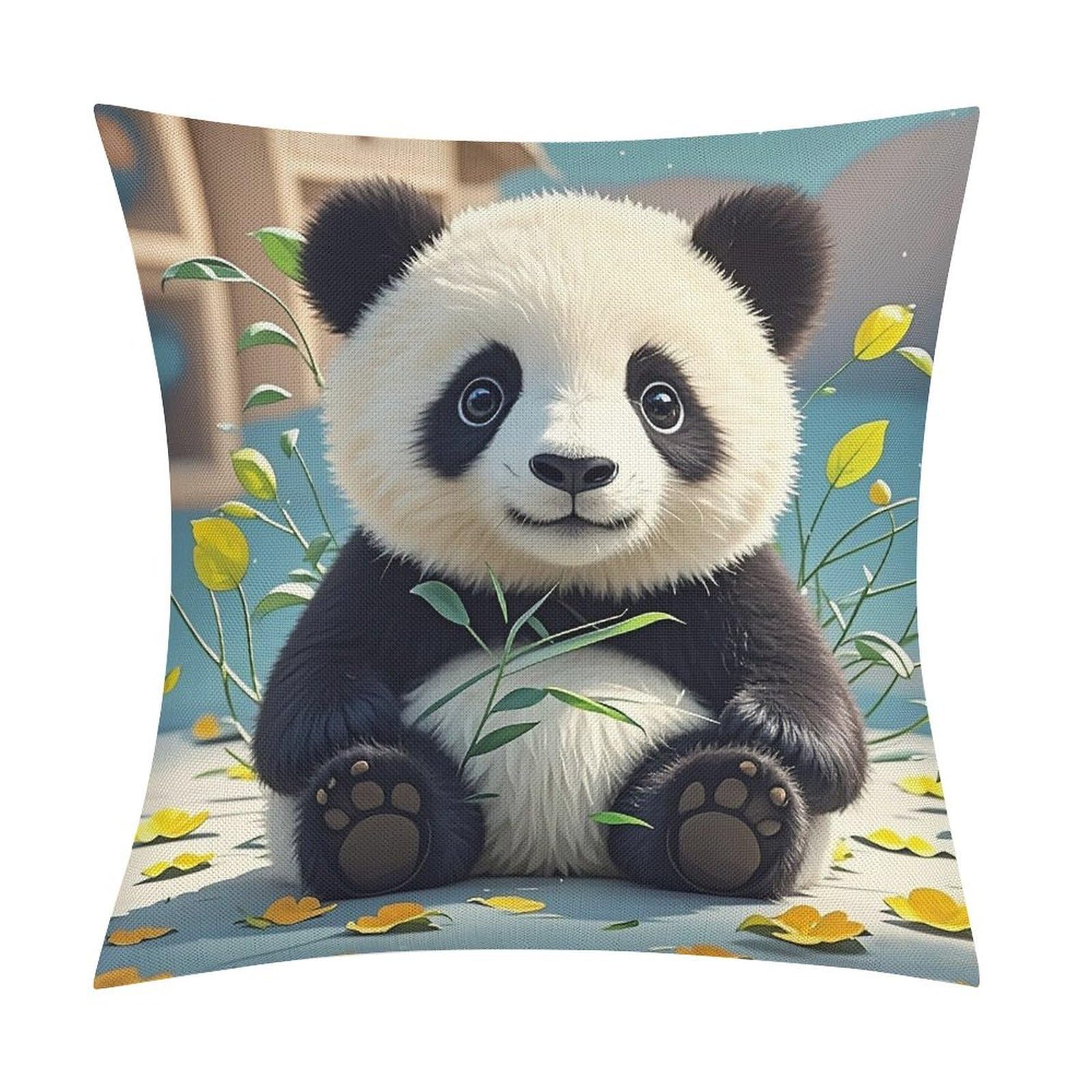 FekiLoot Cute Black and White Panda Throw Pillow Cover Soft Square Cushion Case Farmhouse Cushion Cover Decorative Pillow Cover Modern Pillowcase for Sofa Living Room Bed Home Decor 18x18 Inch