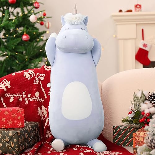 Vista 18 de MorisMos Almohada grande con forma de unicornio, 36.2 pulgadas, peluche de unicornio, almohada súper suave para abrazar para niñas y niños, almohada