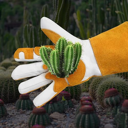 Miniatura 4 de Guantes de jardín gruesos de cuero largo,Guantes de rosas y cactus a prueba de espinas,Guantes de morder y arañar animales,Guantes de