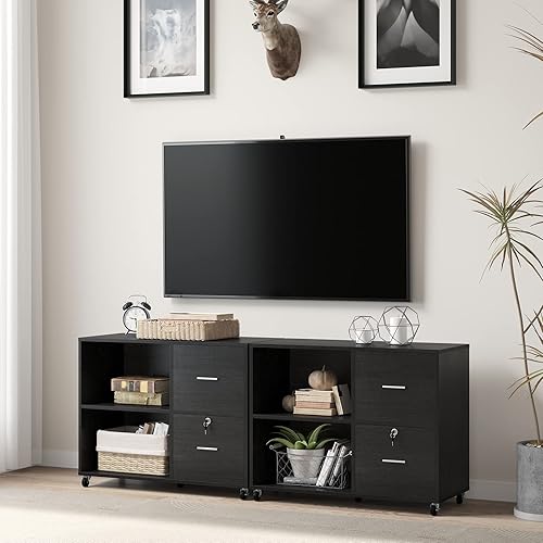 Miniatura 2 de YITAHOME Archivador de madera archivador lateral móvil de 2 cajones A4 archivos de tamaño carta soporte de impresora de gabinete de almacenamiento