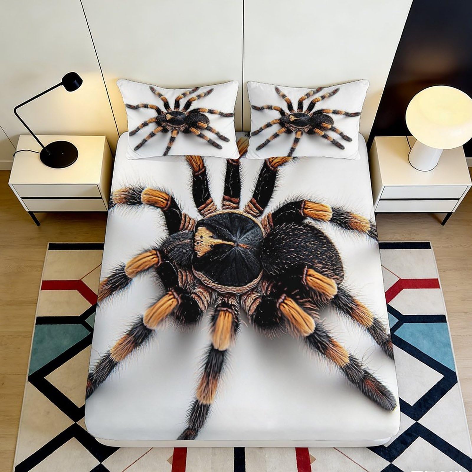 3D Printed Realistic Spider Fitted Sheet Microfiber Deep Pocket Non-Slip Bedroom Bedding Realistic Spider Mattress Fitted Cover Washable 140x200x25cm