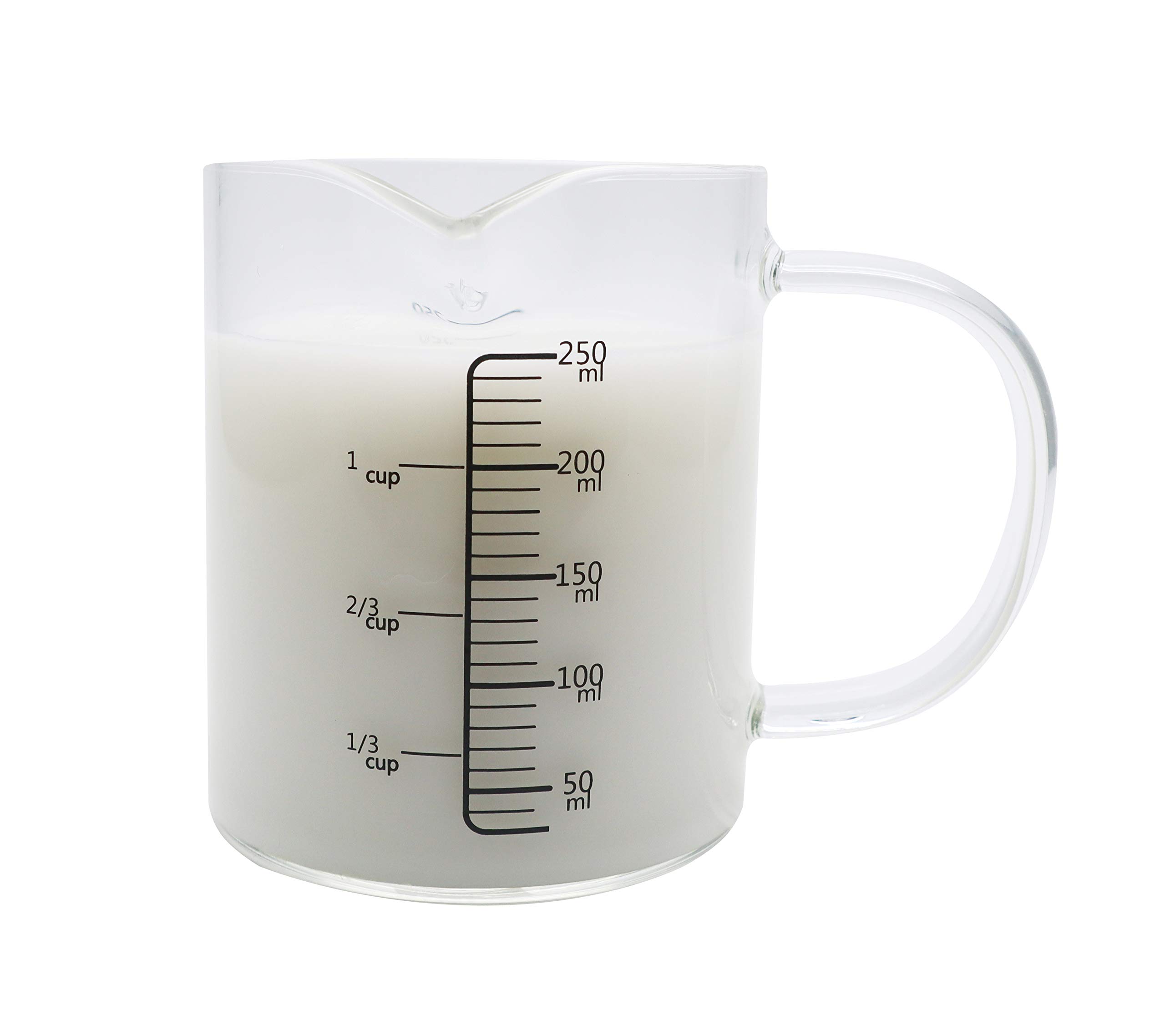 EIKS Excelity 9oz/250ml Glass Measuring Cups Coffee Milk Frothing Pitcher for for Espresso Cappuccino Latte Maker in Kitchen Restaurant