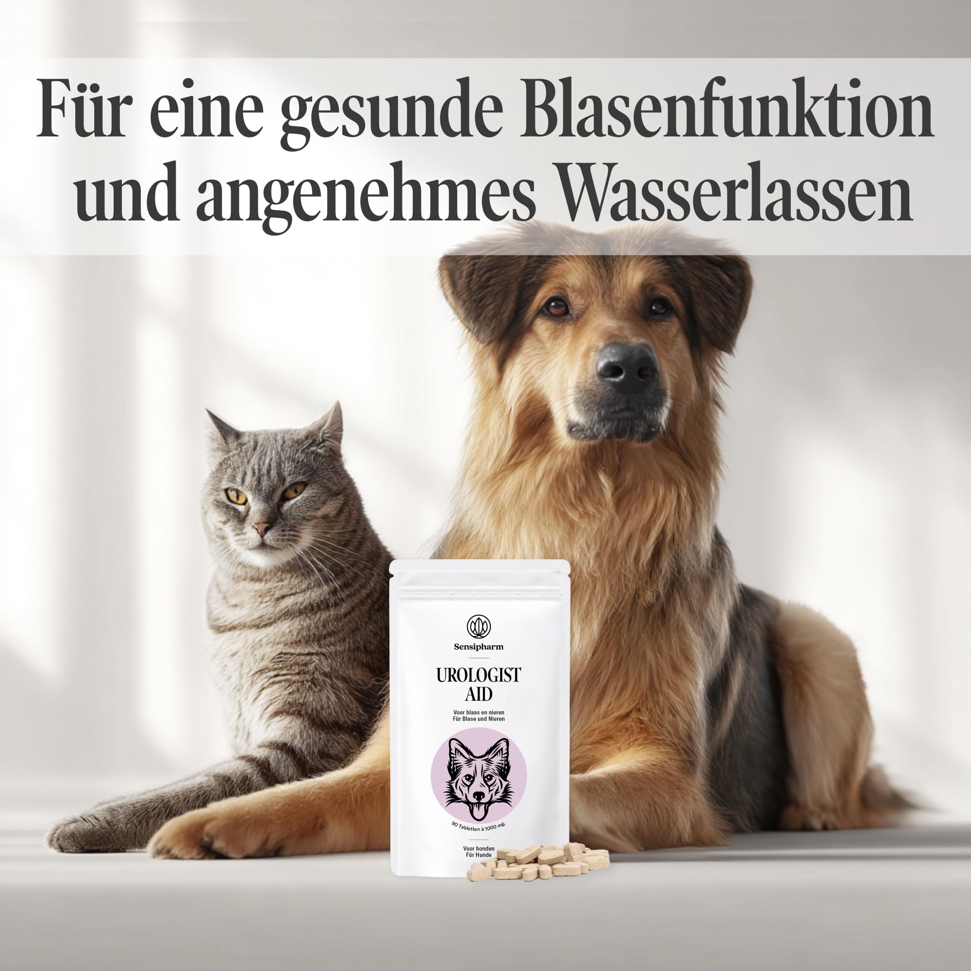 Urologist Aid - Harnwegshilfe für Hunde bei Blasenentzündung, Struvit & Blasengries - pflanzliches Nahrungsergänzungsmittel zur Unterstützung von Blase & Harnwegen - 90 × 1000 mg - Sensipharm