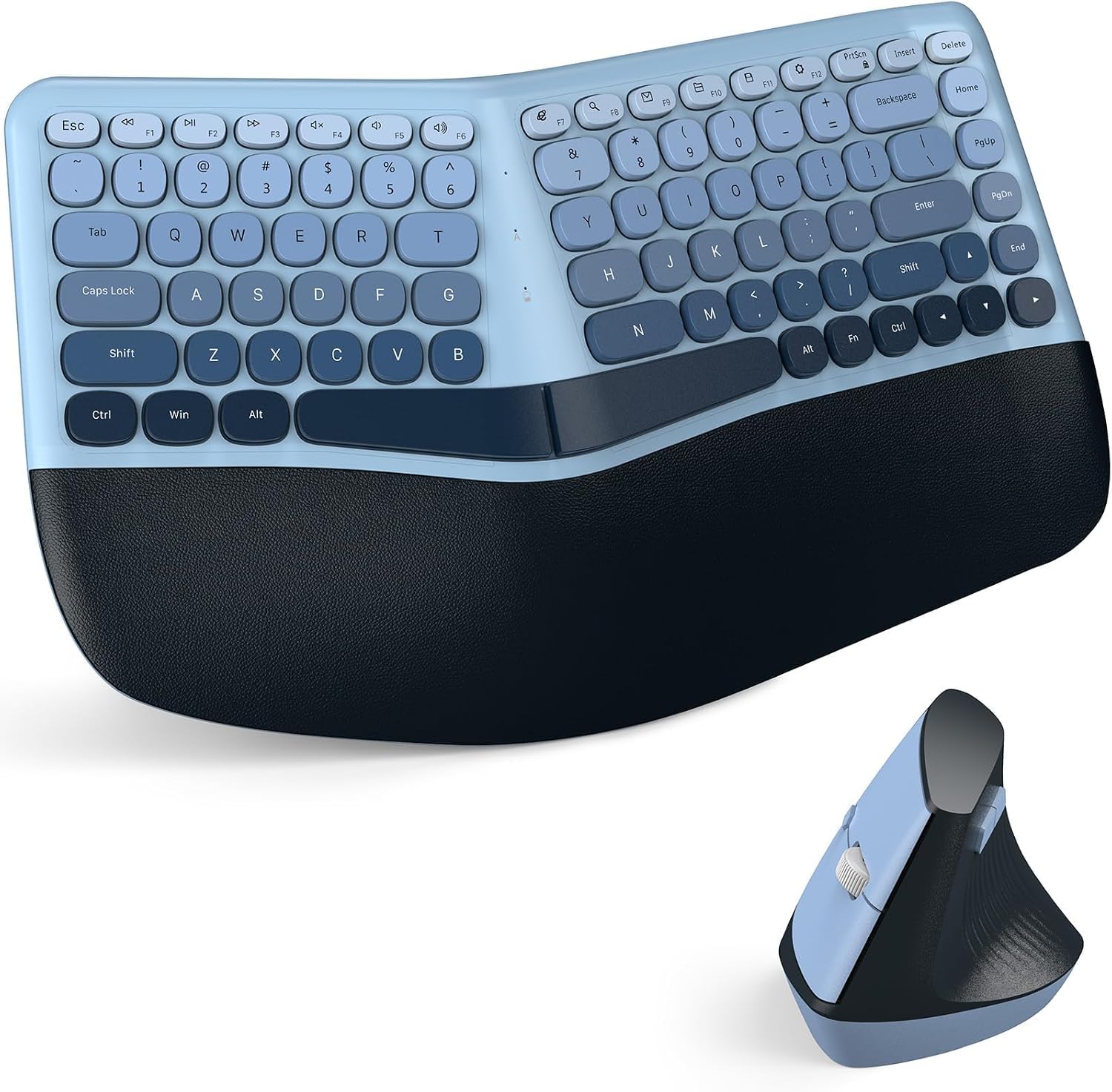 MOFII Wireless Ergonomic Keyboard &amp; Mouse Combo – Split Curved Keyboard with Wrist Rest (All-Day Comfort) + Wireless Vertical Ergonomic Optical Mouse, Compatible with PC/Laptop/Desktop- Blue Gradient
