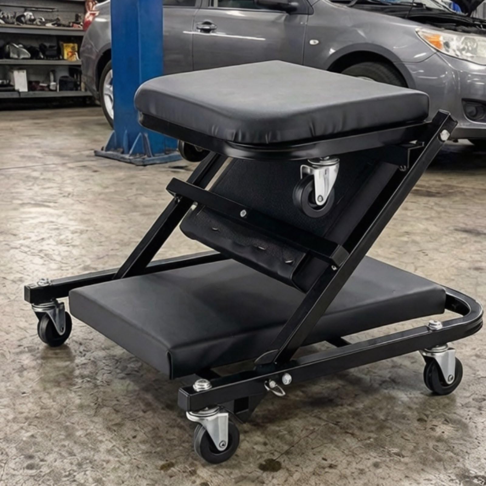 Carrello Sottoauto 2 in 1 con Rotelle Sedile Meccanico 2 in 1 Impermeabile Sgabello da Riparazione Auto per Meccanici