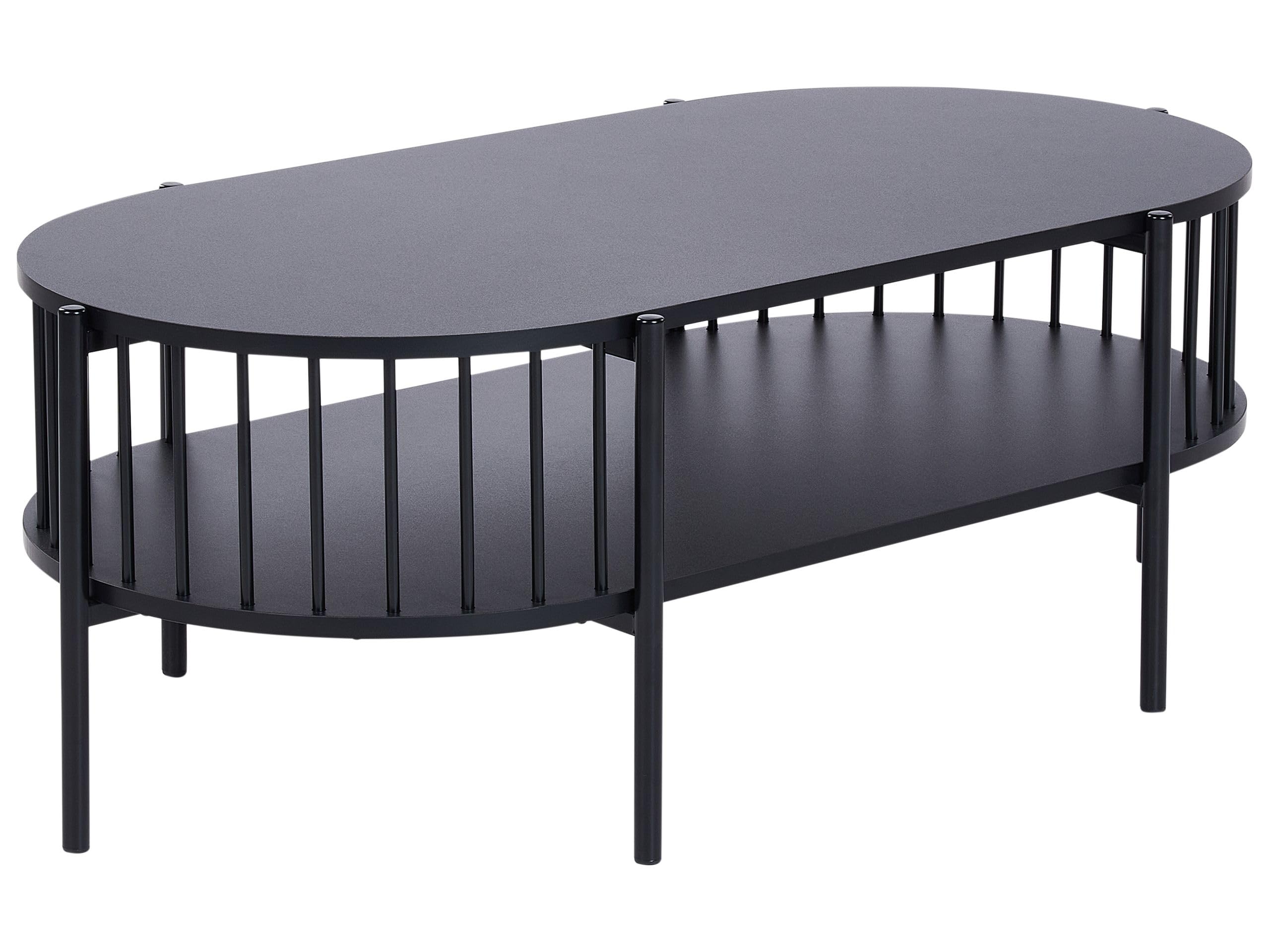 Beliani Couchtisch oval schwarz mit Metallbeinen Ablagefach offene Gitter-Optik Oreana