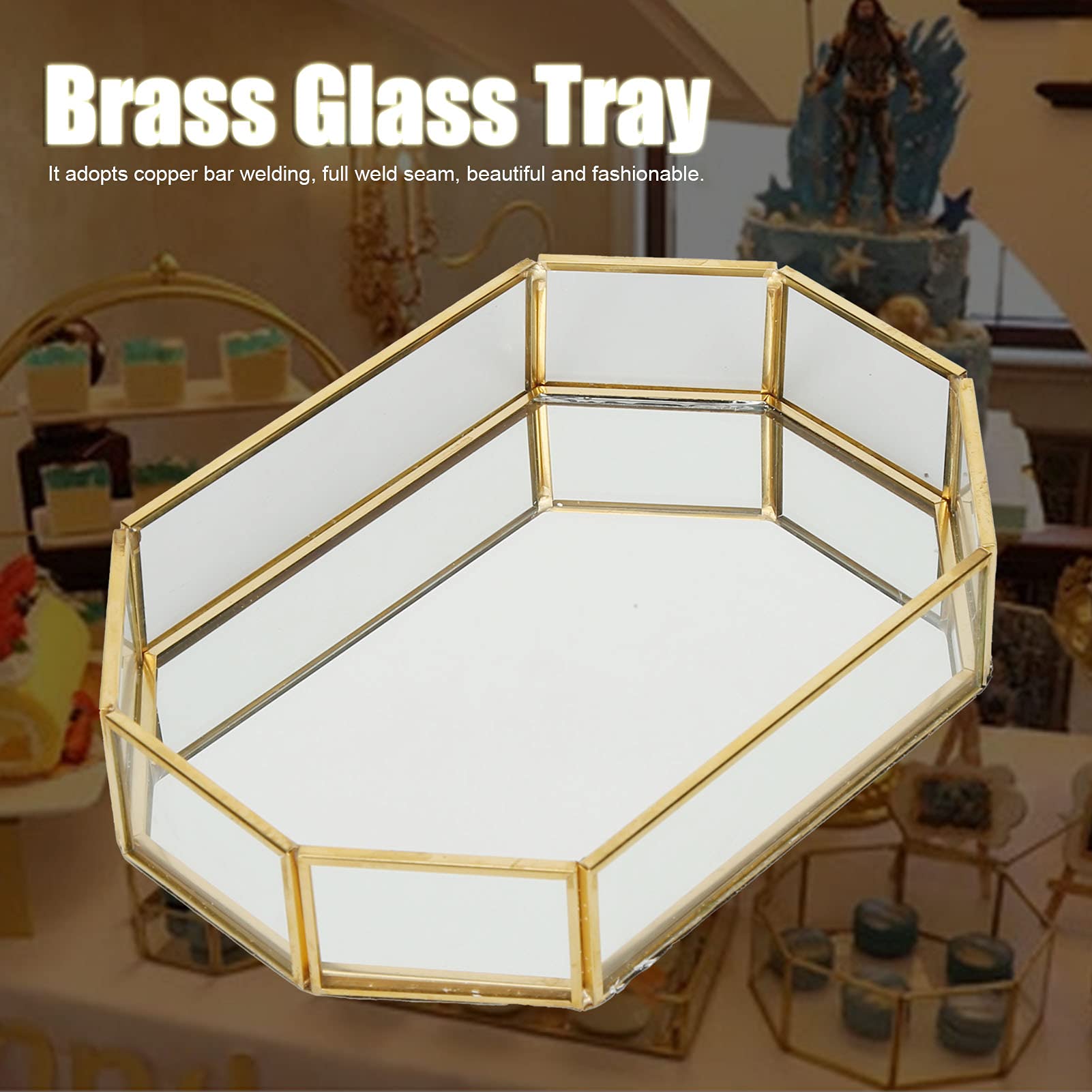 Mirror Tray Decorative Tray Perfume Organizer Vanity Organizer Bathroom Tray for Jewelry Necklace Dessert Basket Wedding Decoration