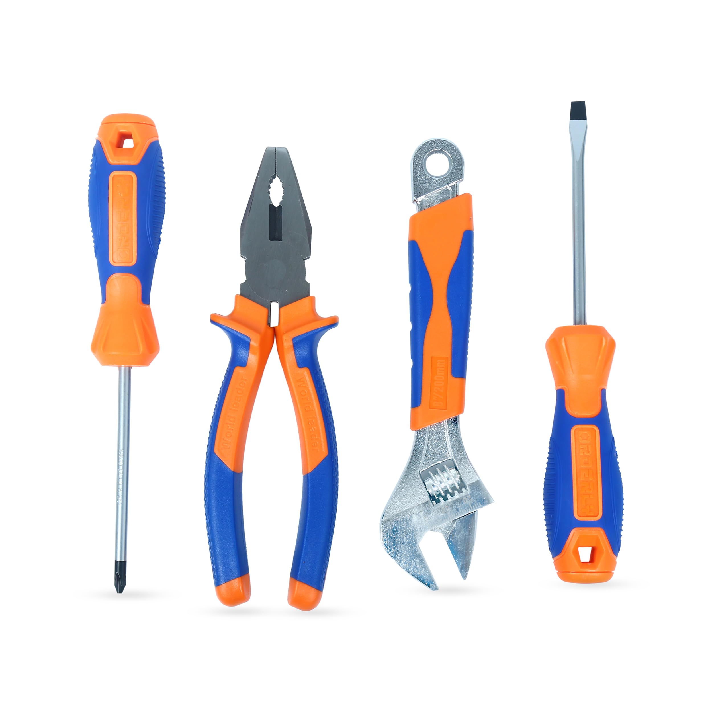 GLUN® Essential 4-Piece Tool Kit, Includes Adjustable Wrench, Screwdriver & Pliers for Home & Office & Vehicle Repairs