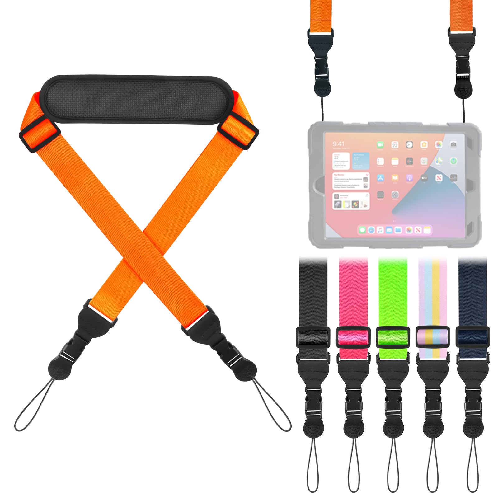 FIEIL Universal Shoulder Strap, Neoprene Padded Bag Strap with Double Adjustable Buckles, Comfortable Neck Lanyard for Camera, Cellphone Tablet,iPad,