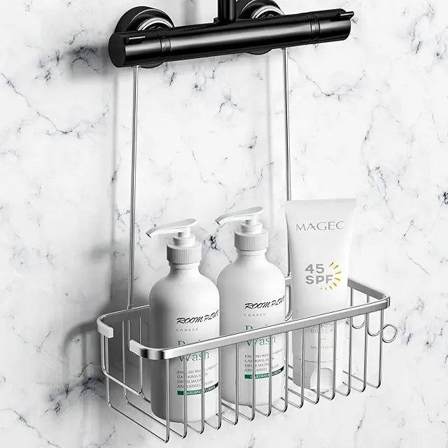 Cesta Ducha Colgante Plata - Estantería Sin Taladrar para Baño