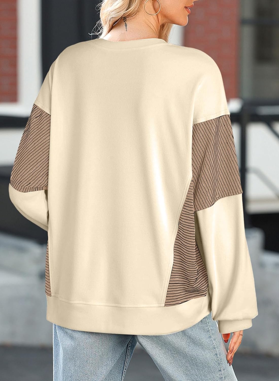 Dokotoo Oversized Crewneck Sweatshirt for Women Long Sleeve Soft Knit Tops Striped Contrast Tunic Shirts Fall Winter Clothes - Image 4