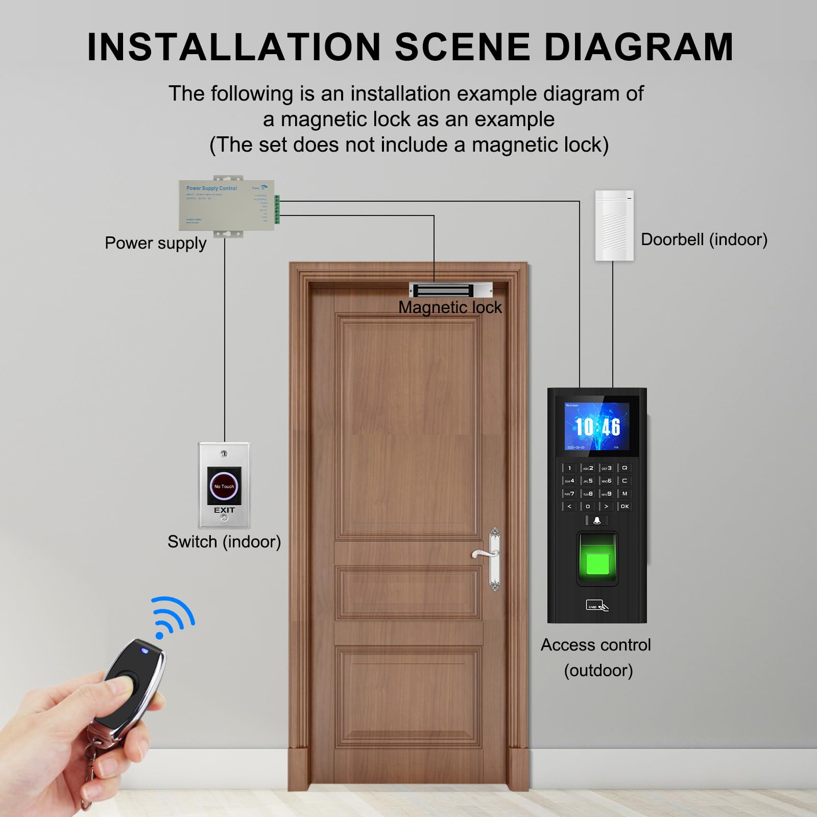 Terminal de control de acceso de huellas dactilares con reloj de tiempo, contraseña y controlador de acceso de tarjeta, pantalla HD de 2.4 pulgadas, cerradura de puerta con teclado T9, abridor